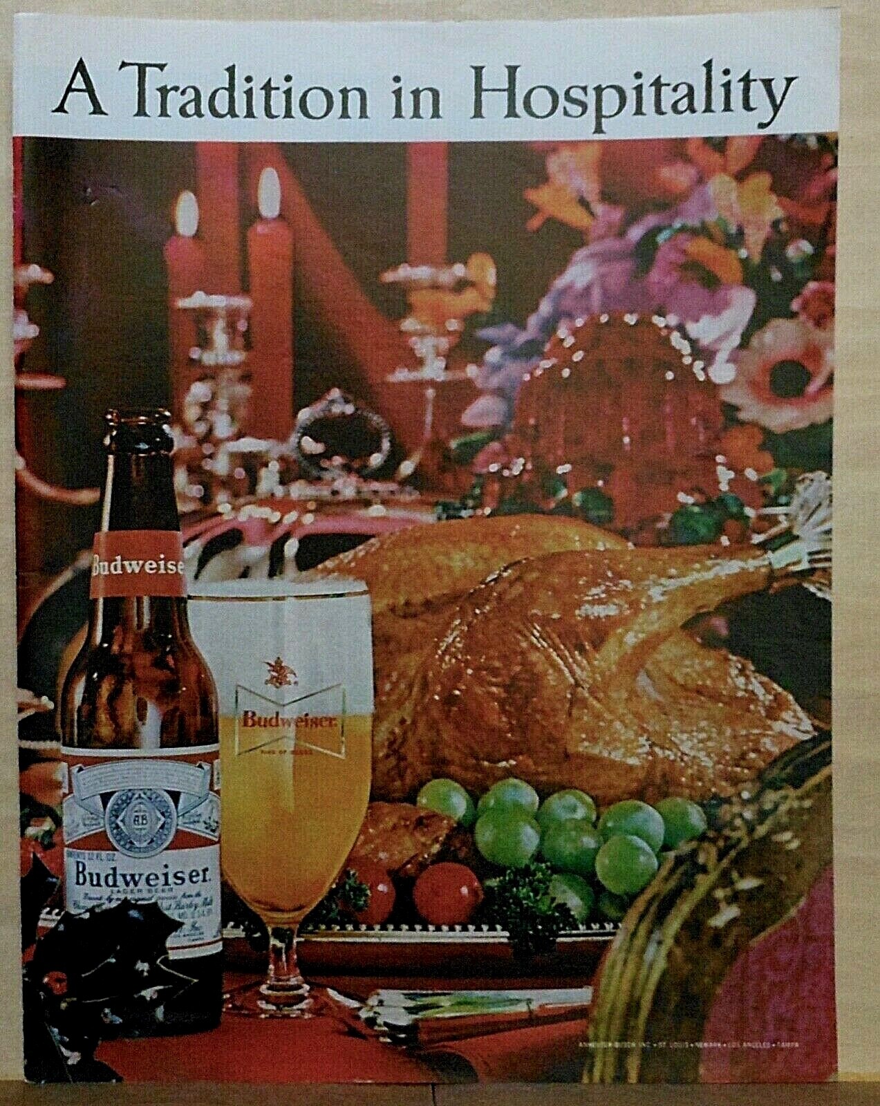 1963 magazine ad for Budweiser Beer - Tradition in Hospitality, Beer & Turkey