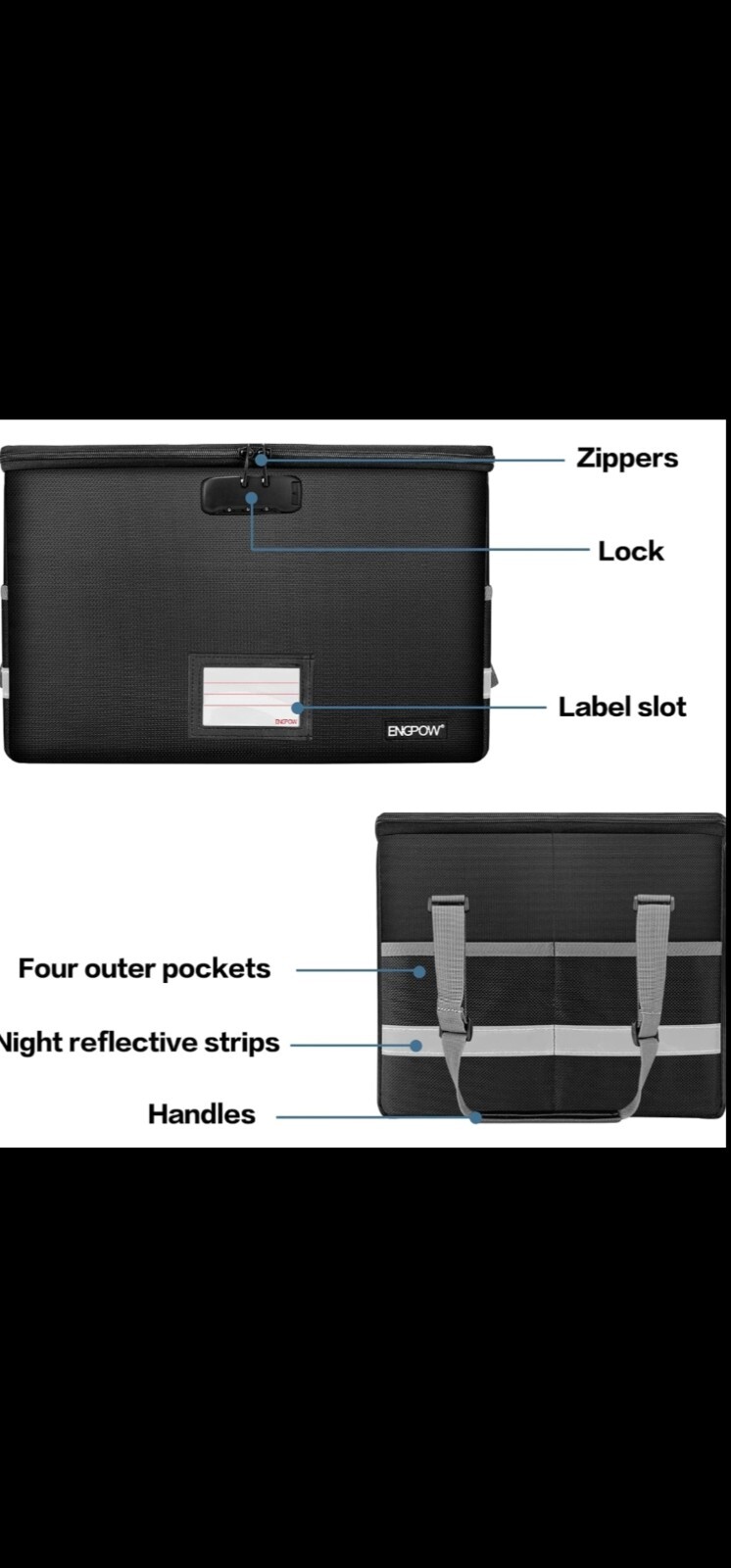Fireproof File Box with Lock, Collapsible Document Organizer, Portable Storage