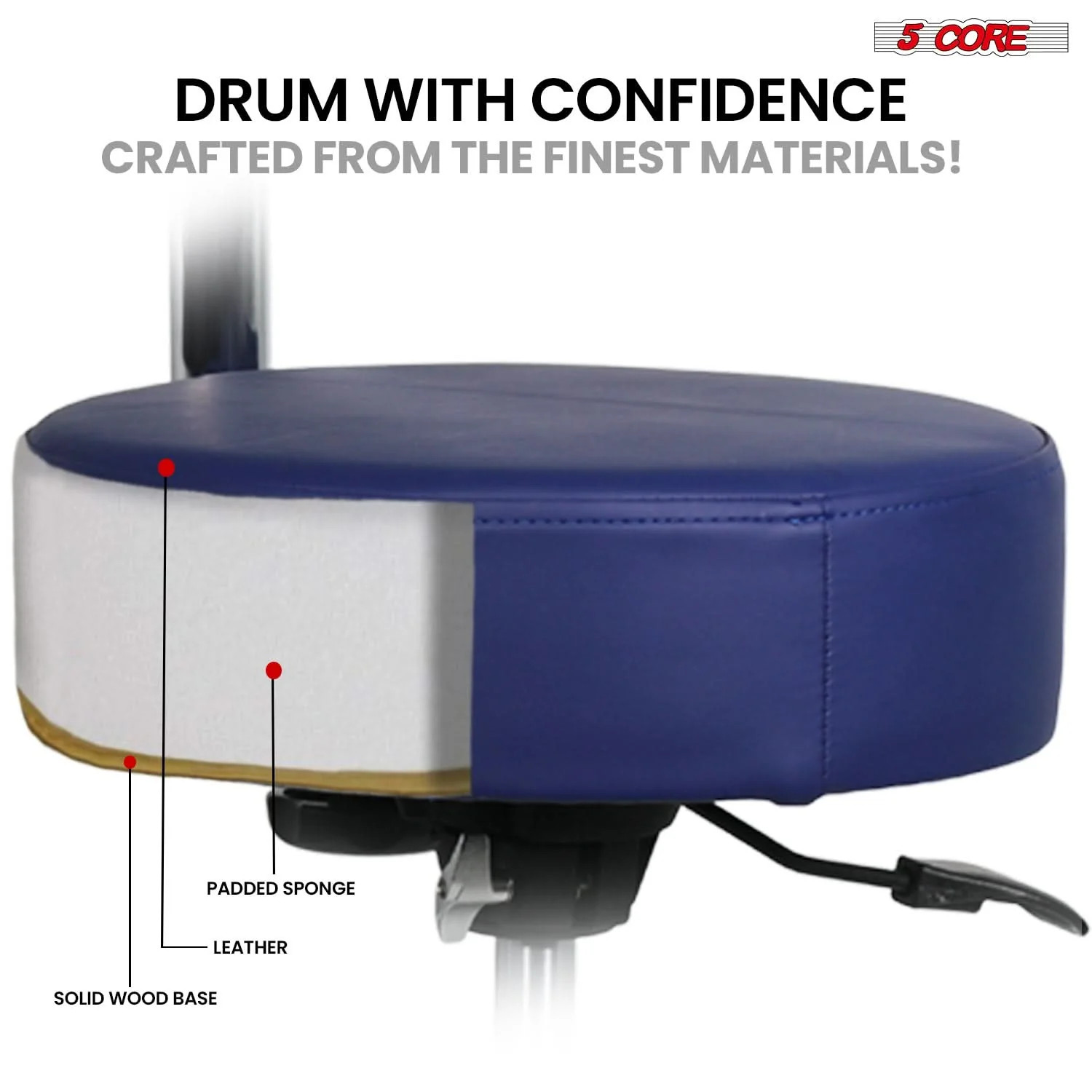 5 Core Drum Throne w Backrest 4" Padded Stool Adjustable 25.5" 441Lb Capacity