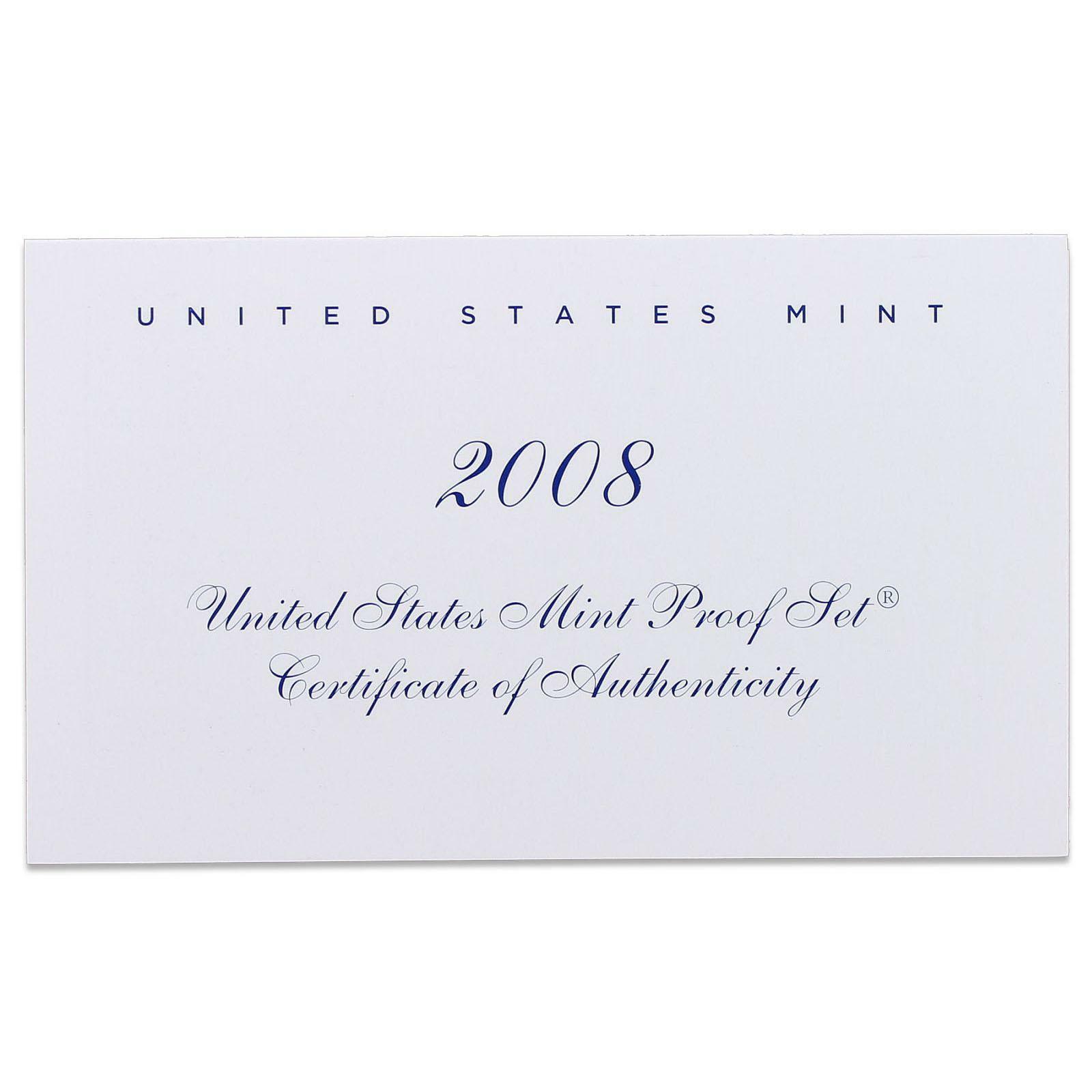 2008 S Proof Set Original Box & COA 14 Coins CN-Clad
