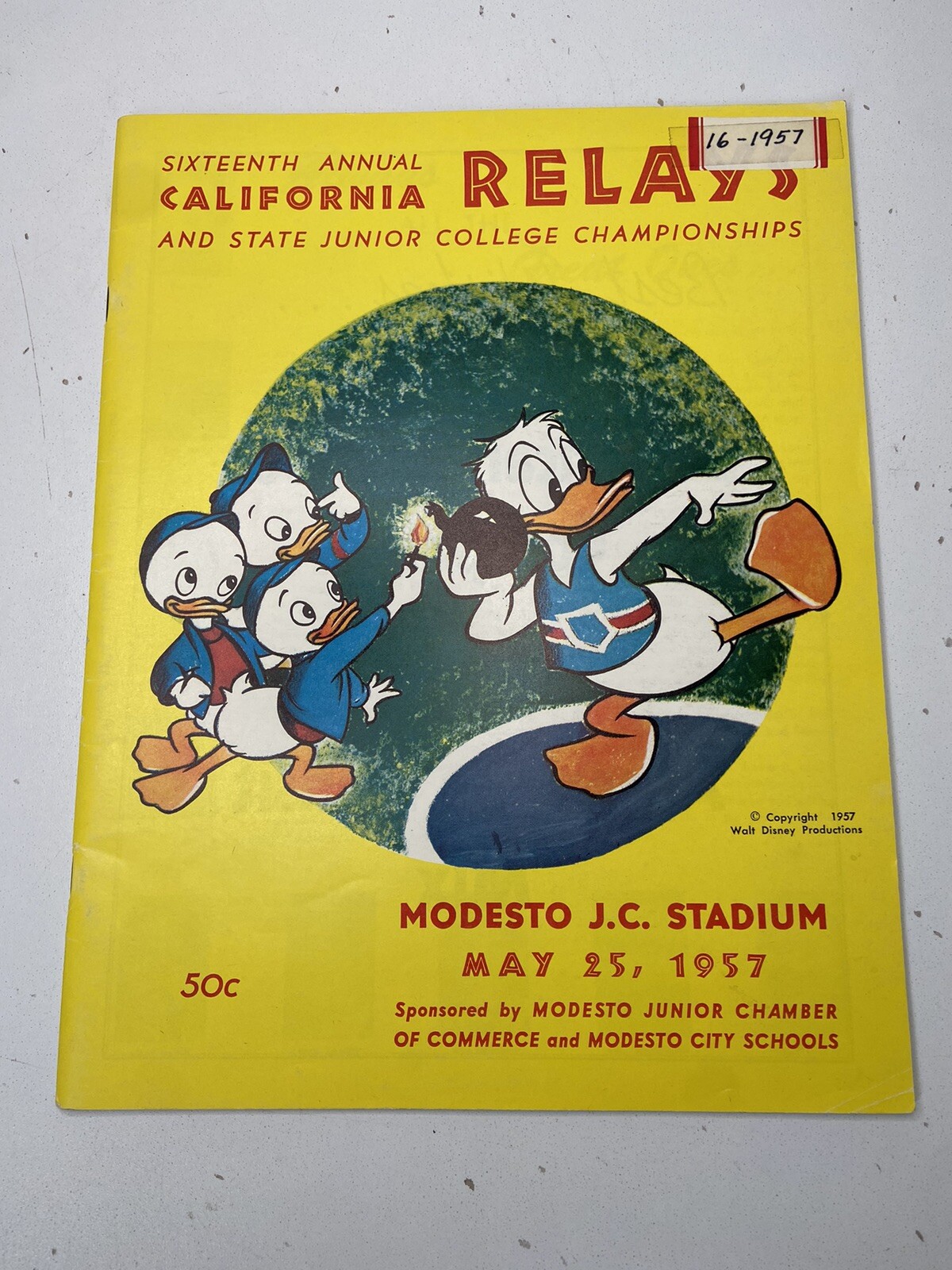 OFFICIAL Program CALIFORNIA RELAYS Modesto JC Stadium Rare 1957 Donald Disney