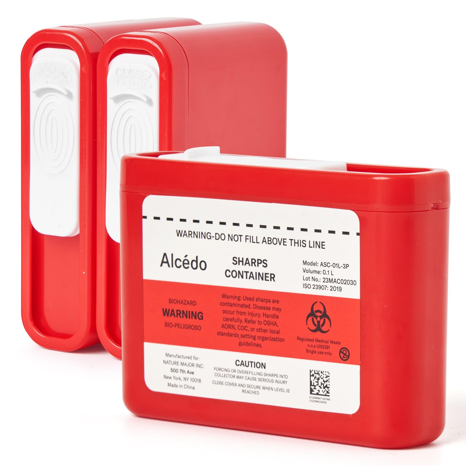 Alcedo Portable Sharps Container for Travel and Home Use Small 0.1L, red
