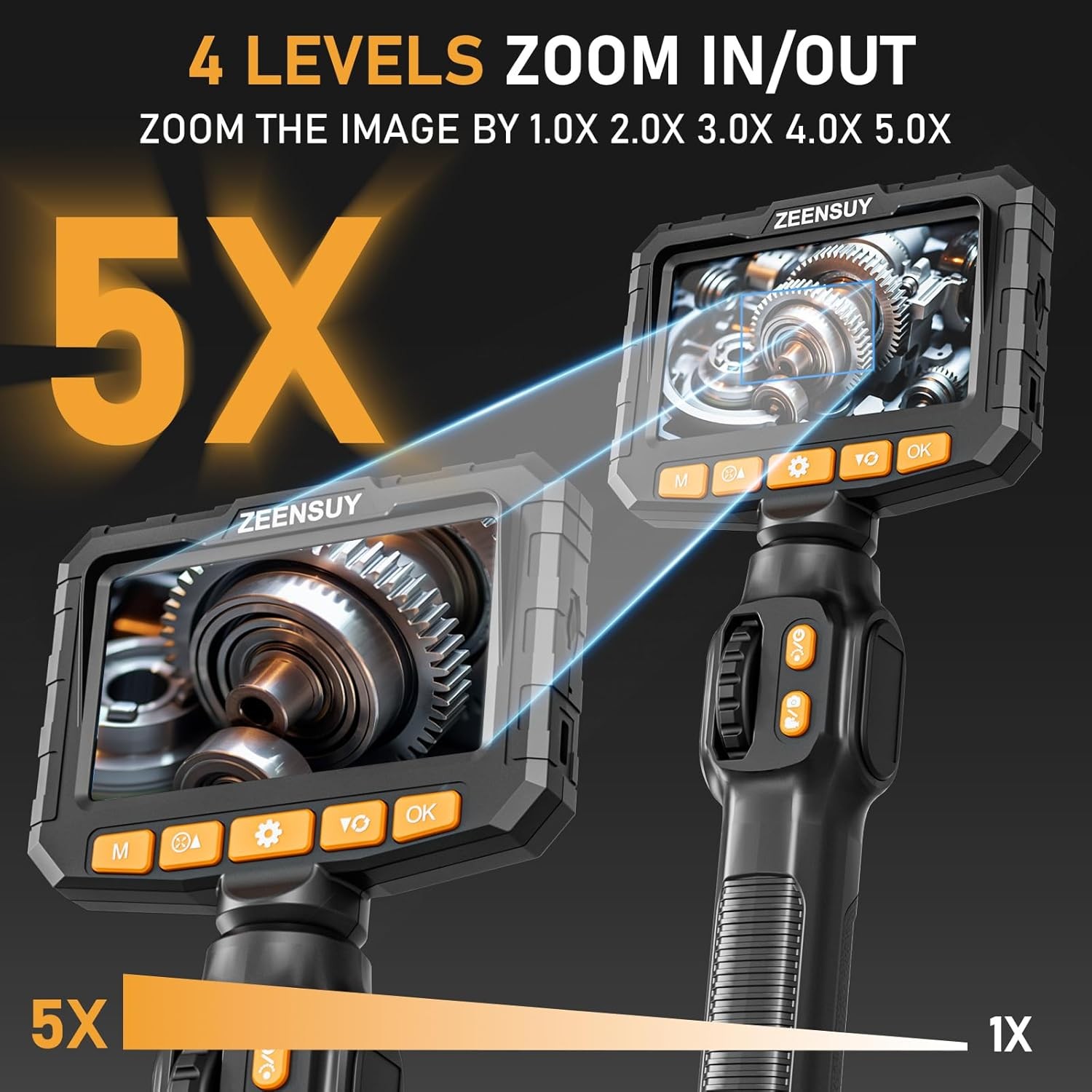 5FT 0.24in Two-Way Articulating Borescope Camera with Light for Inspections