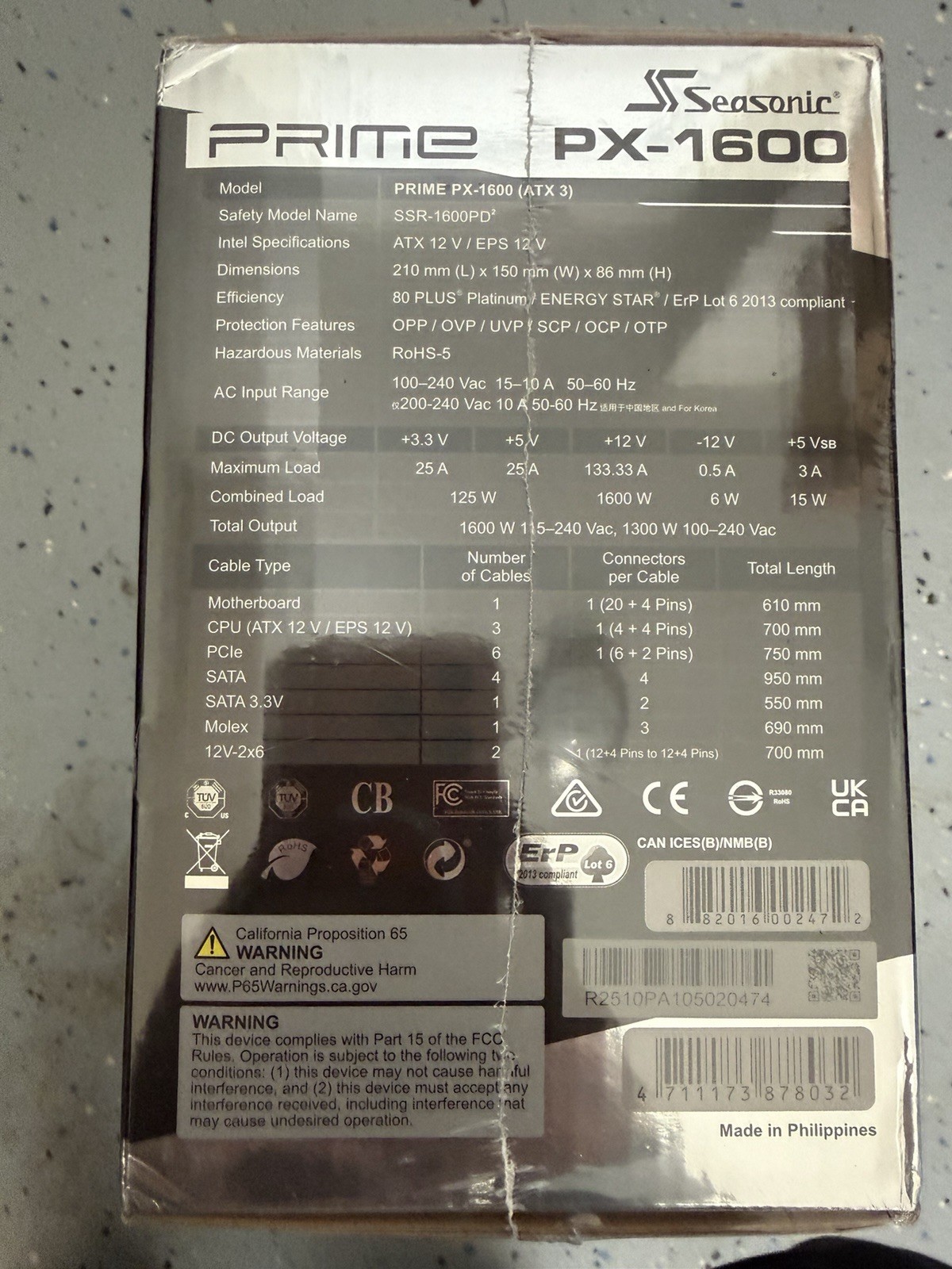 1600w Seasonic Prime PX-1600 ATX 3.1 80+ Platinum Fully Modular Power Supply