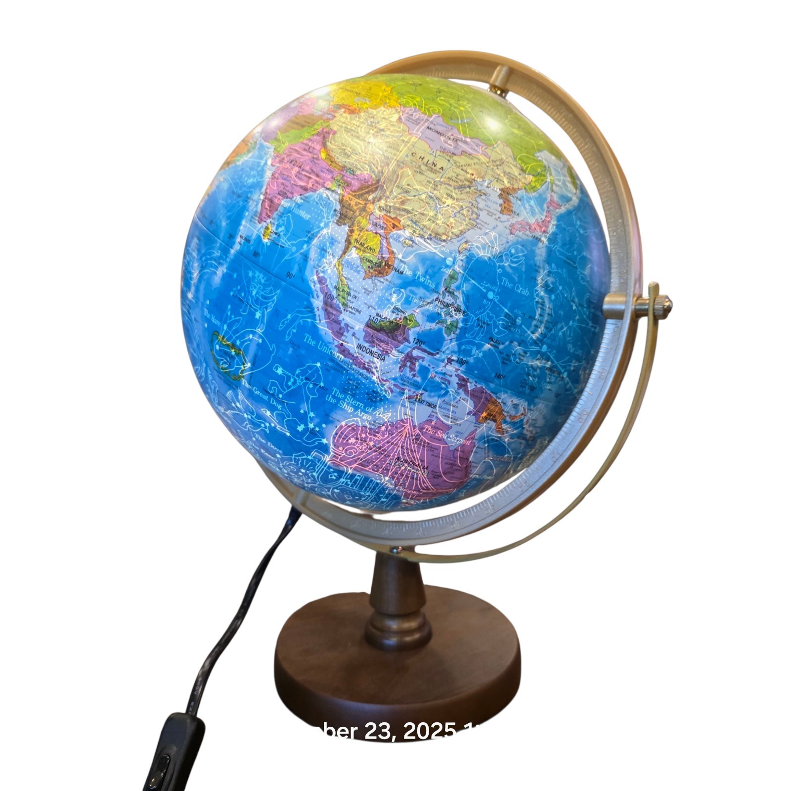 10" Lighted World Globe Lamp Illuminated LED Constellation Map 16" Tall