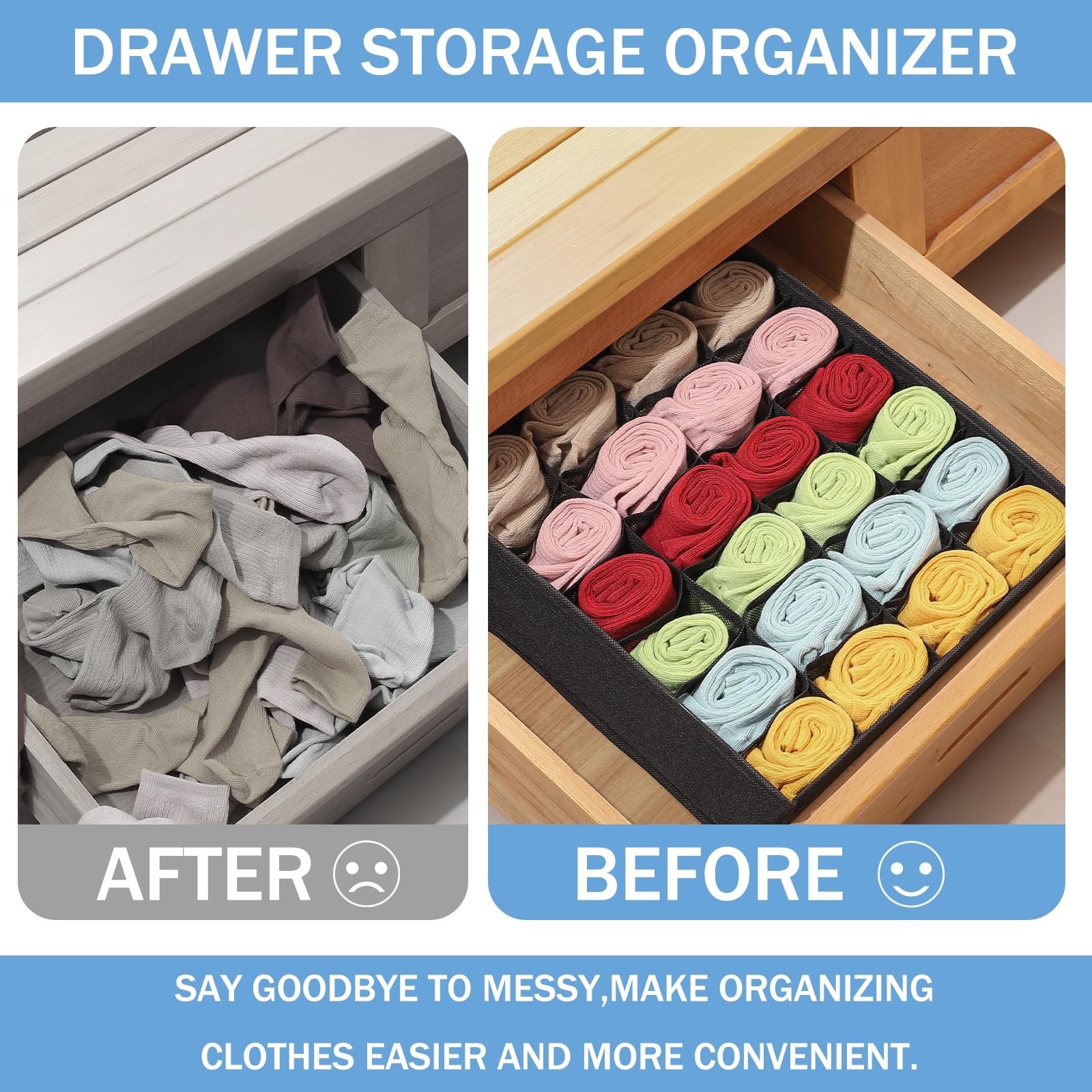 Boudar Foldable Storage Cubes Drawer Underwear Organizer 24 Cell, Black