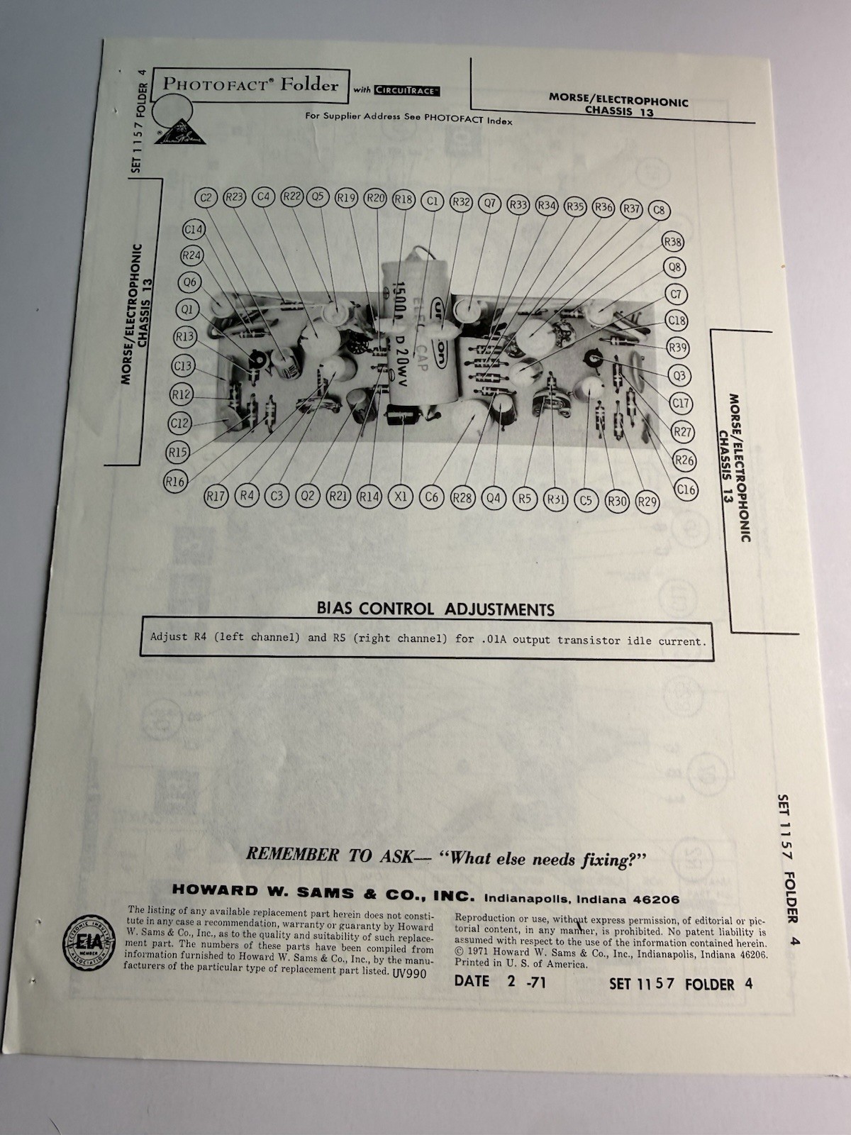 Howard W. Sams Photofact Set 1157 Folder 4 Morse/Electrophonic Chassis 13