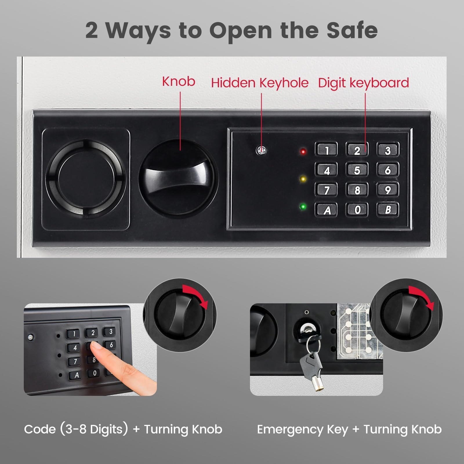 Wall Safe, Flat Recessed Hidden Wall Mount Safe Security Box w/LED Lights & D...