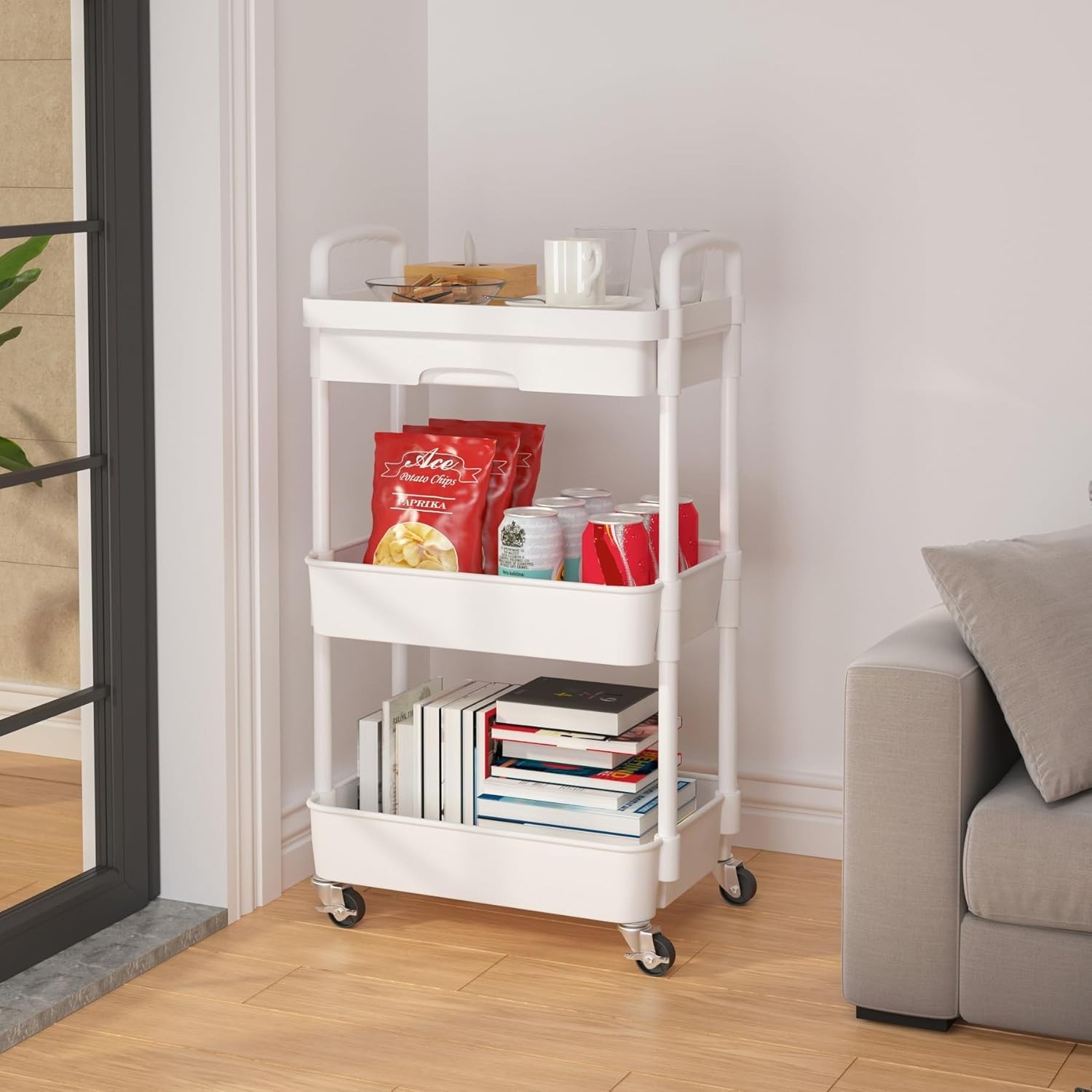 Chic Multi-Functional Rolling Cart with Drawer - Ideal for Kitchen & Bathroom