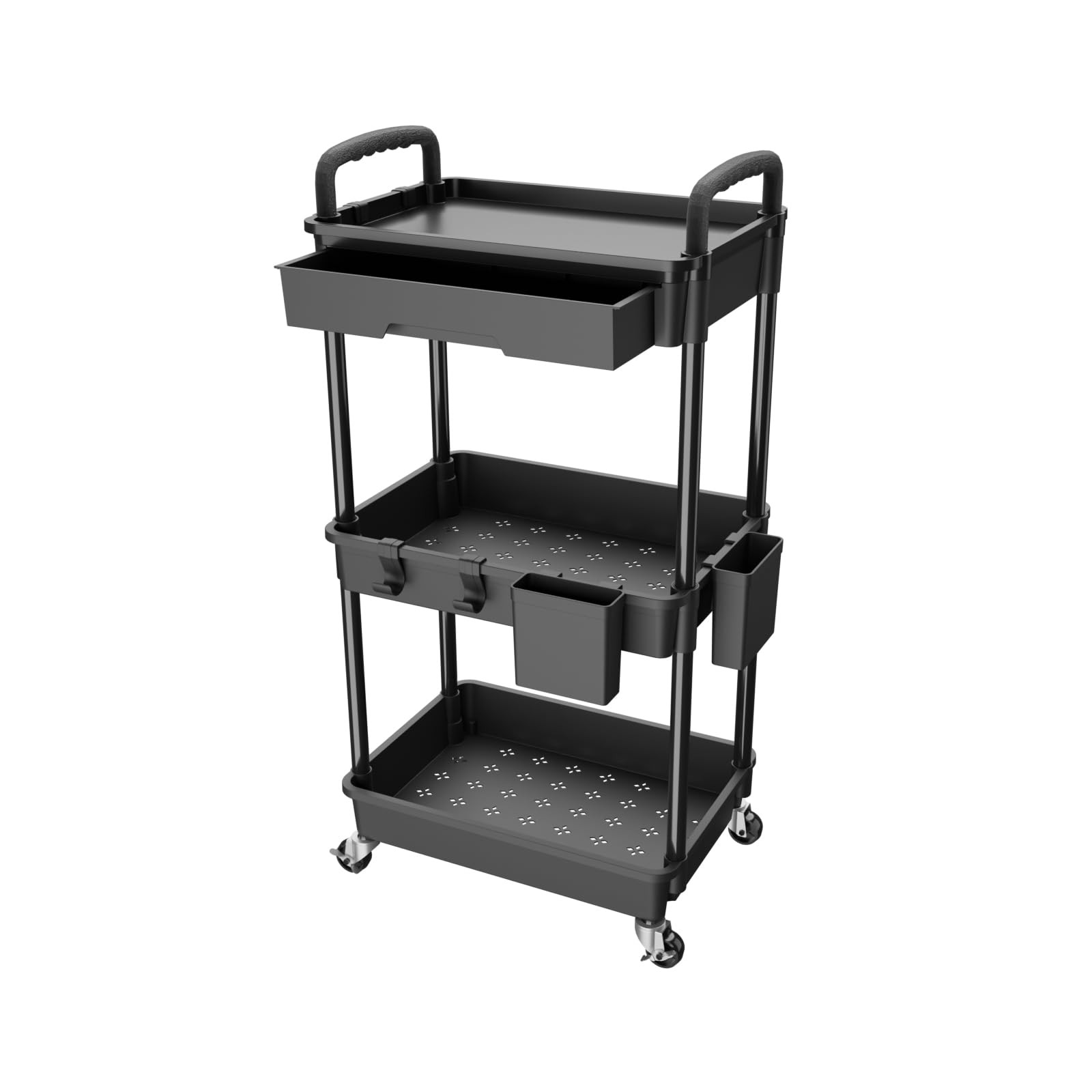 3 Tier Rolling Utility Cart with Drawer,REBECAT Utility Cart Made of Multifun...