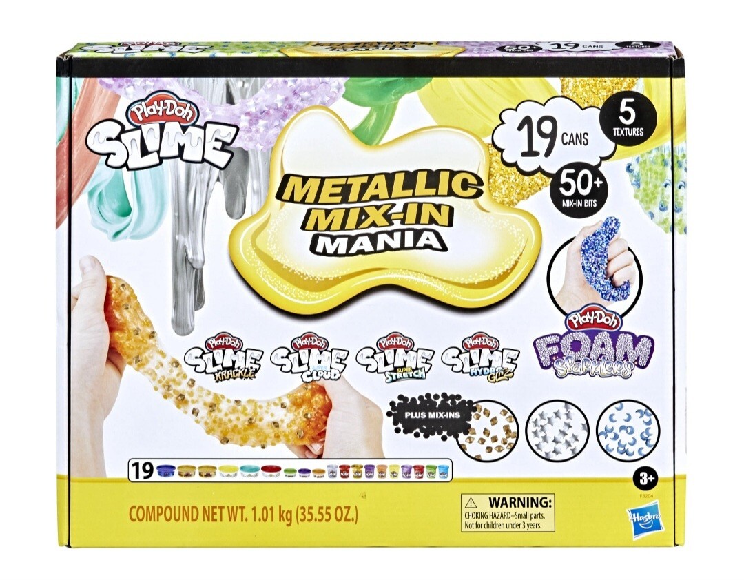 Play-Doh Slime Metallic Mix-In Mania Set 19 Cans 5 Textures 50+ Mix-ins NEW