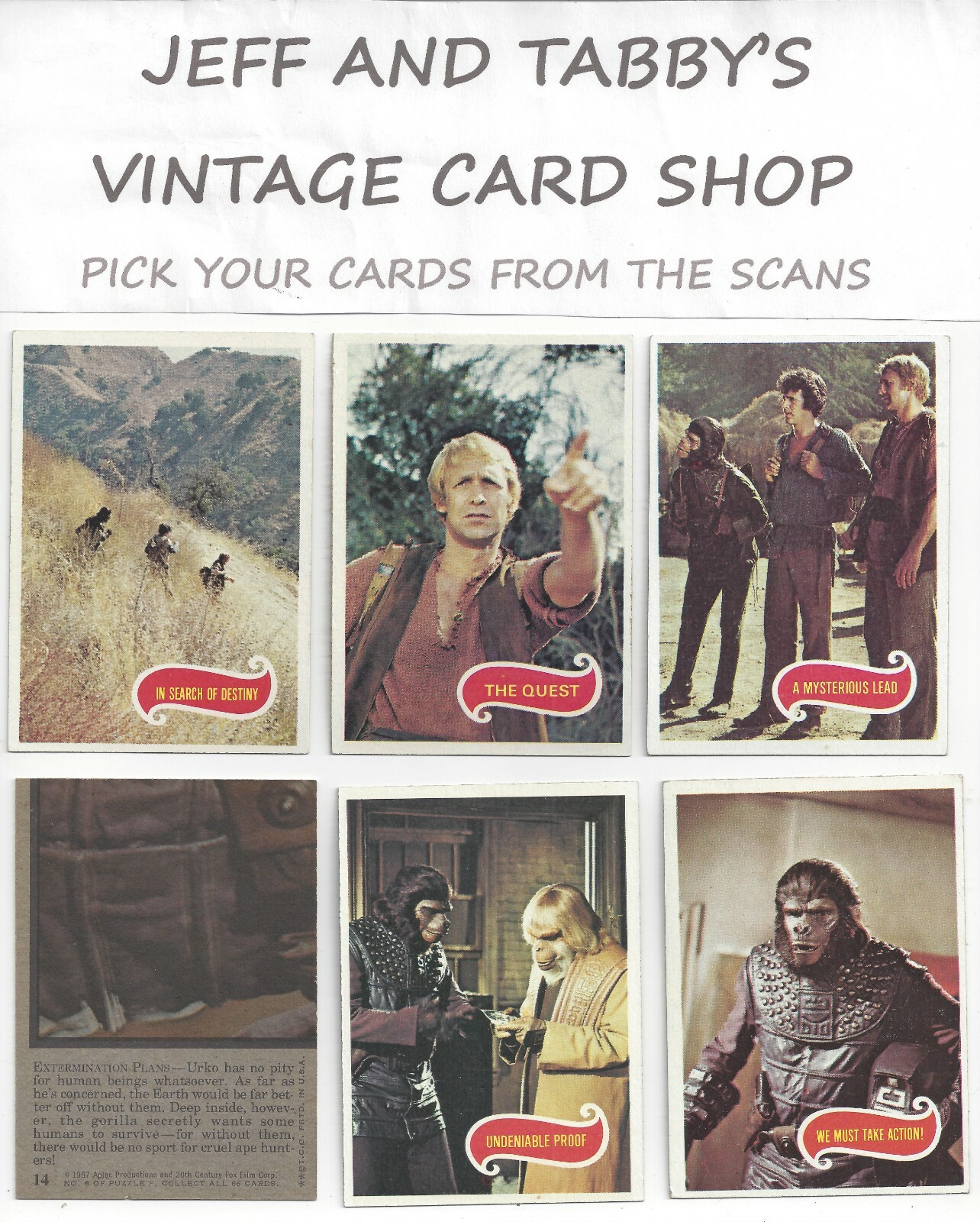 1975 Topps Planet of the Apes / SEE DROP DOWN MENU FOR CARD YOU WILL RECIEVE.