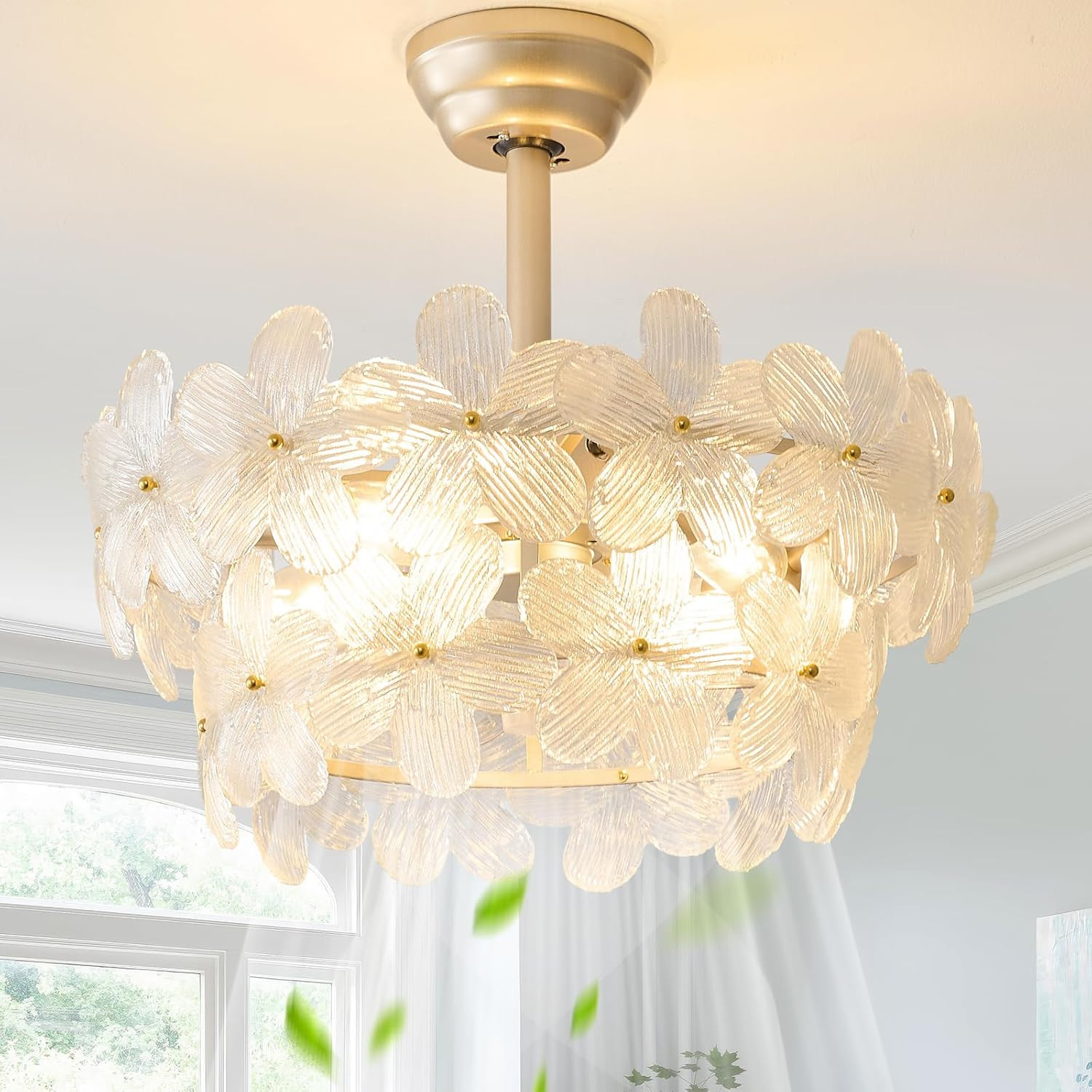 Gold Crystal Fandelier Ceiling Fans with Lights, 20" Gold Flower Chandelier Ceil