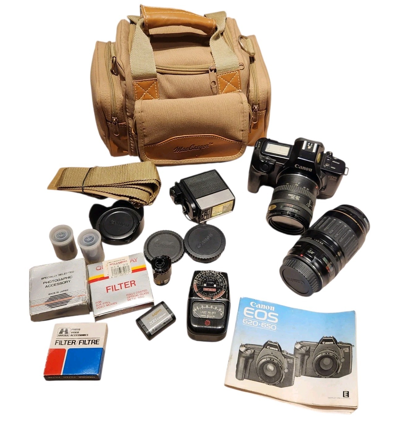 CANON EOS 650 Film Camera WORKS 28-70mm Lens & 100-300mm Lens, Bag, Film & More!