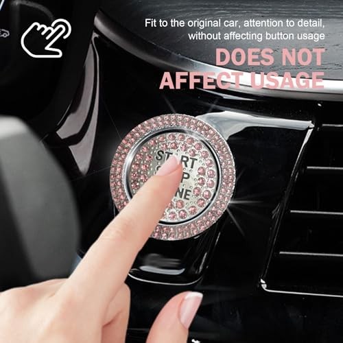 2 PCS Bling Crystal Push Start Button Cover Stickers, Sparkling Pink