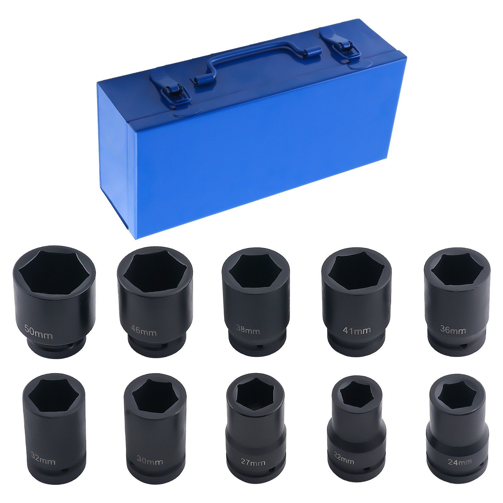 10pc 1in Impact Socket 6-Point Set 22-50mm CR-V Metric Drive Tool Kit