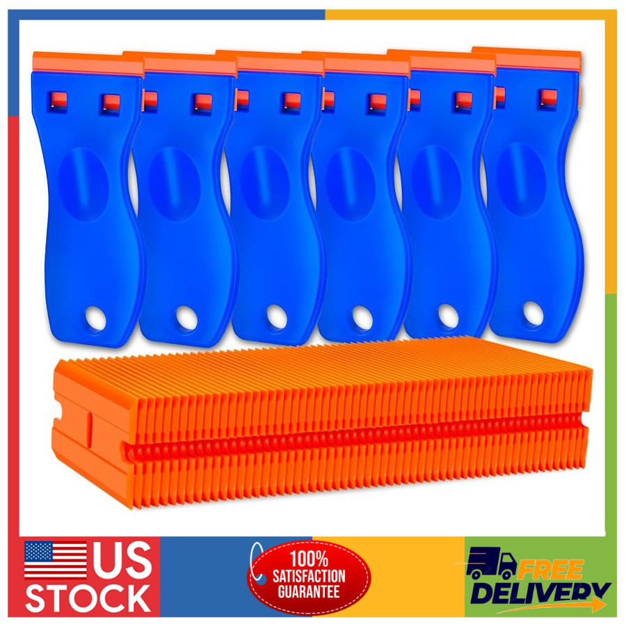 6 Pcs Plastic Razor Blade Scraper Tool with 60 Blades for Decal Label Removal