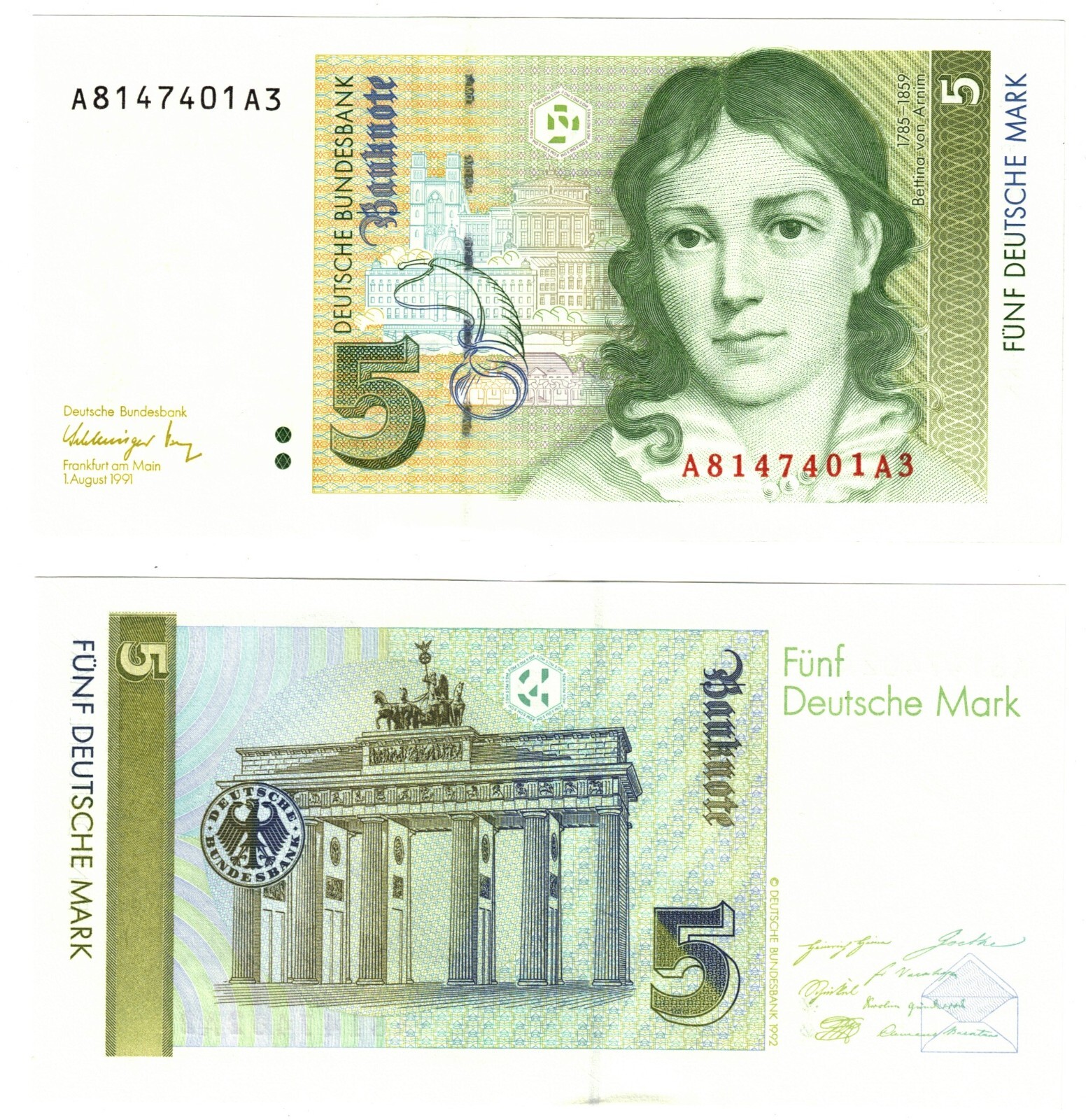 1991 Germany Federal Republic 5 mark Banknote P37 UNC