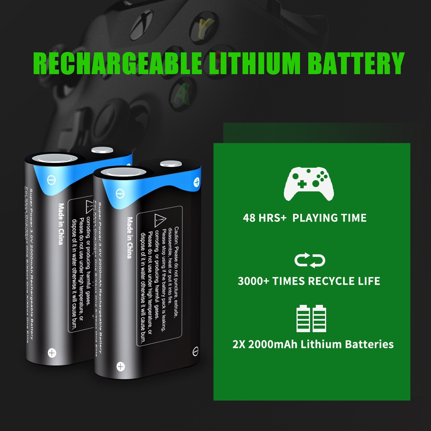 2 Pack Pallus Lithium Xbox One/Series S|X Controller Battery Pack with Charger