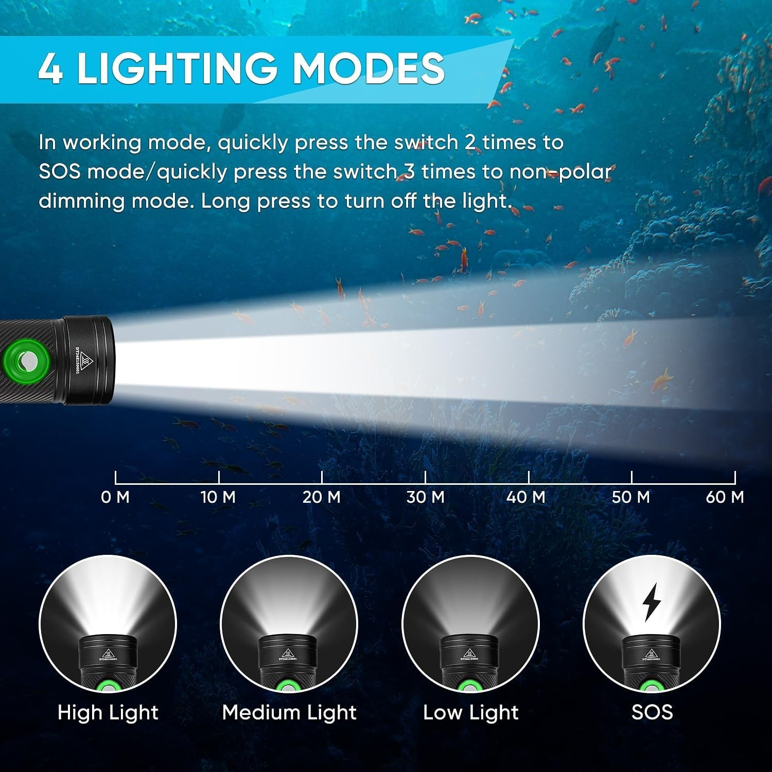 WindFire Dive Lights Scuba Diving Flashlight, Waterproof 262 ft Underwater