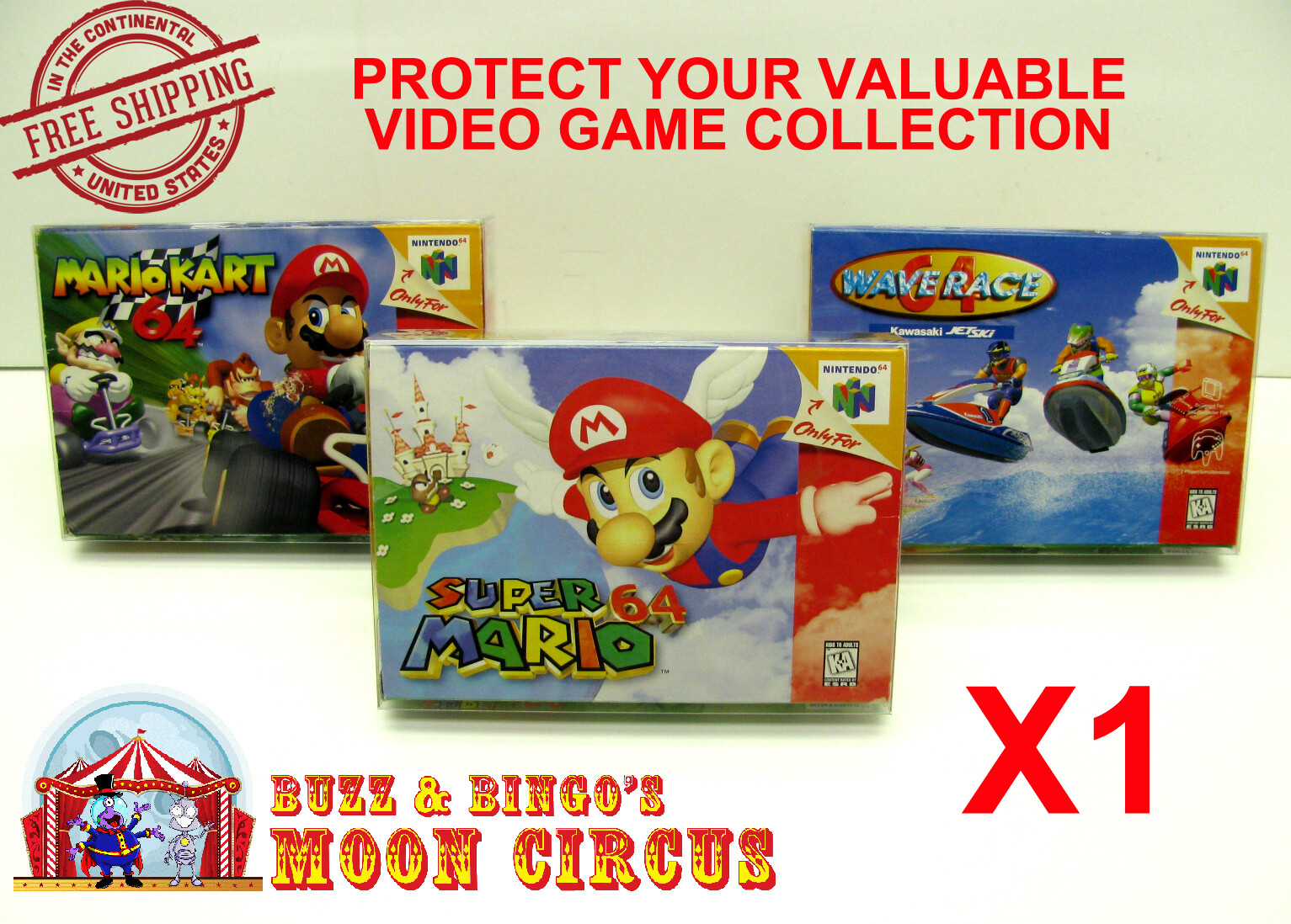 1x NINTENDO 64 N64 CIB GAME BOX - CLEAR PROTECTIVE BOX PROTECTOR SLEEVE CASE