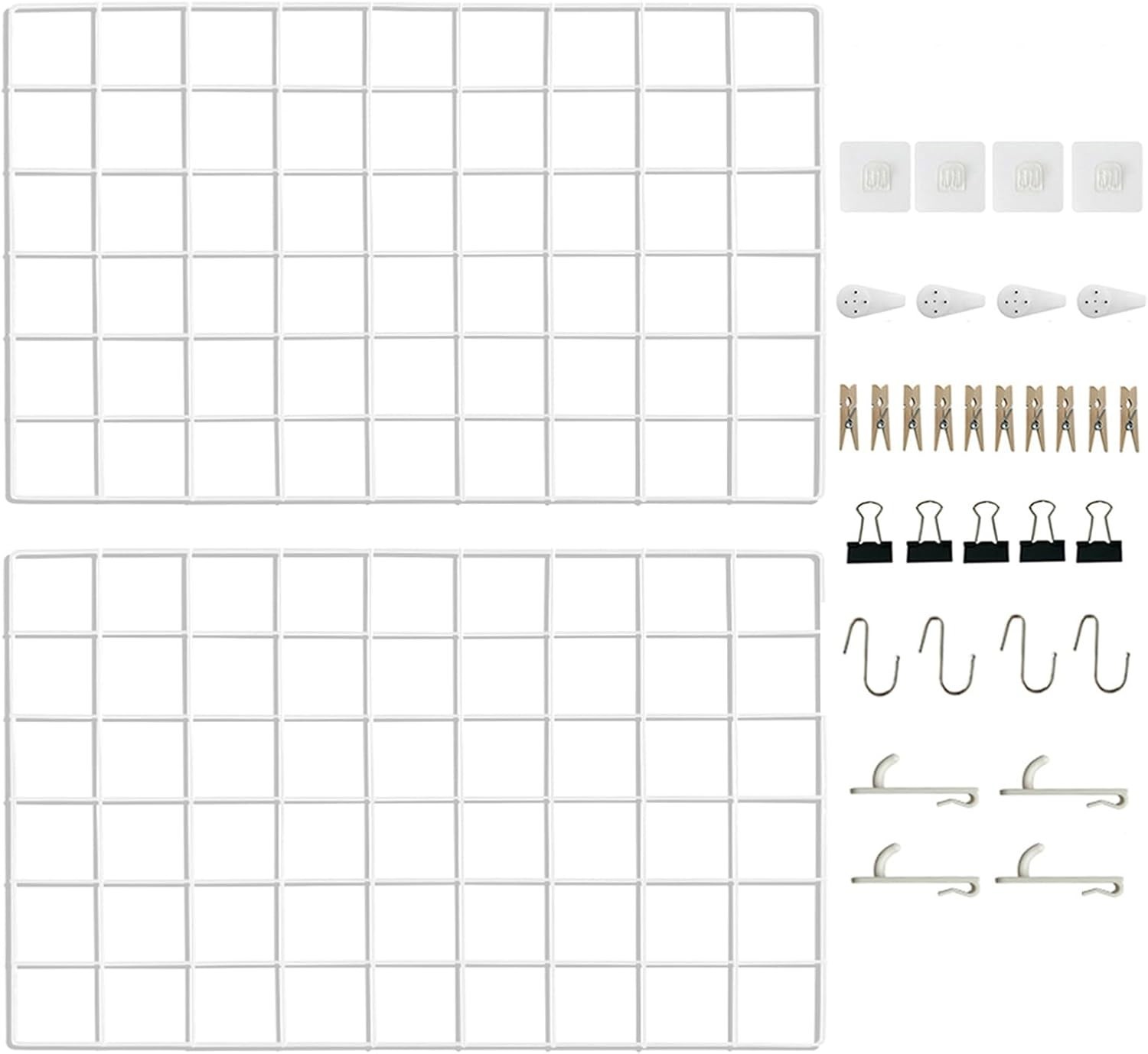 "Metal Grid Wall Panel White Wire Photo Display Organizer 17.3""×11.8"" Board Pi