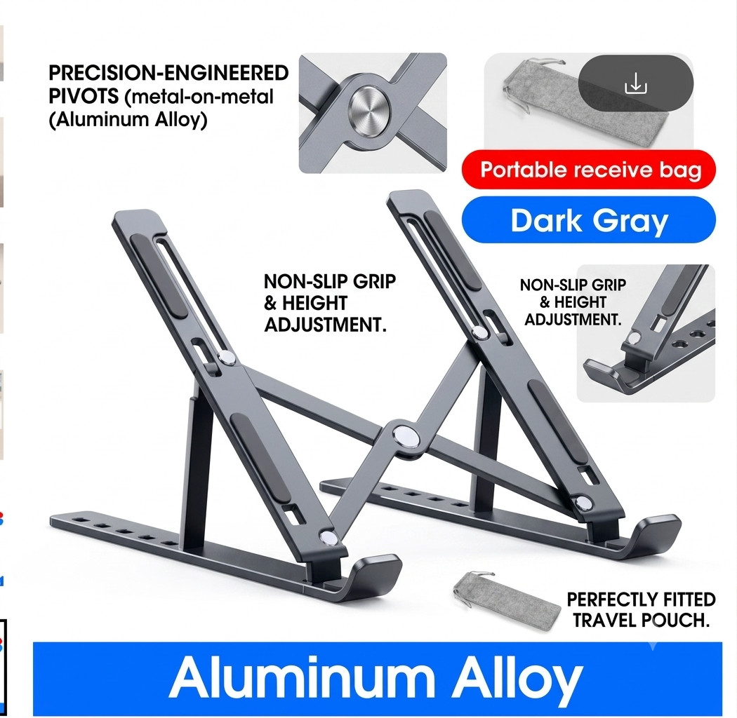 Aluminum Laptop Stand Adjustable Foldable Portable Notebook Holder
