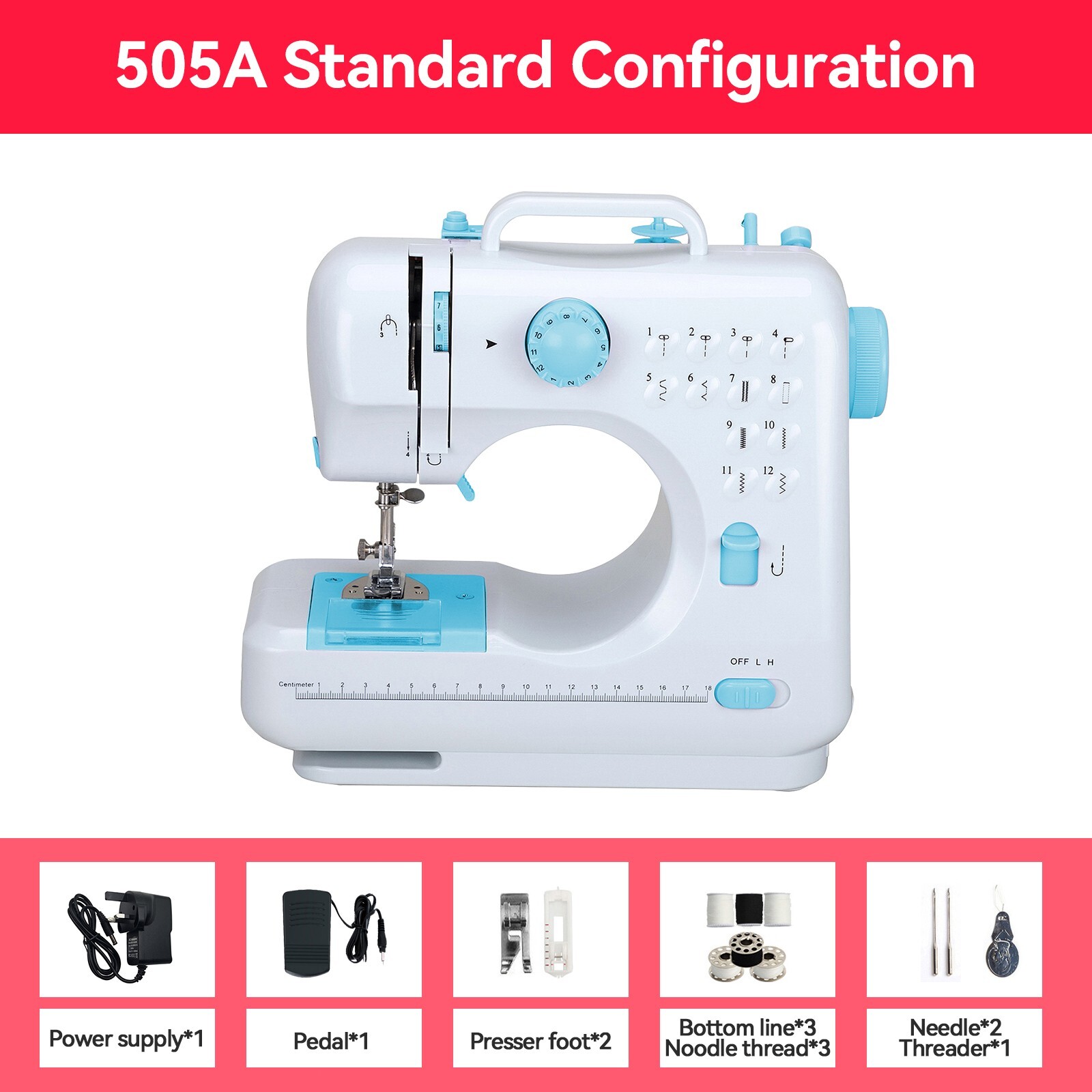 Mini Electric Sewing Machine 12Stitches Double Thread Portable US Plug Blue 110V