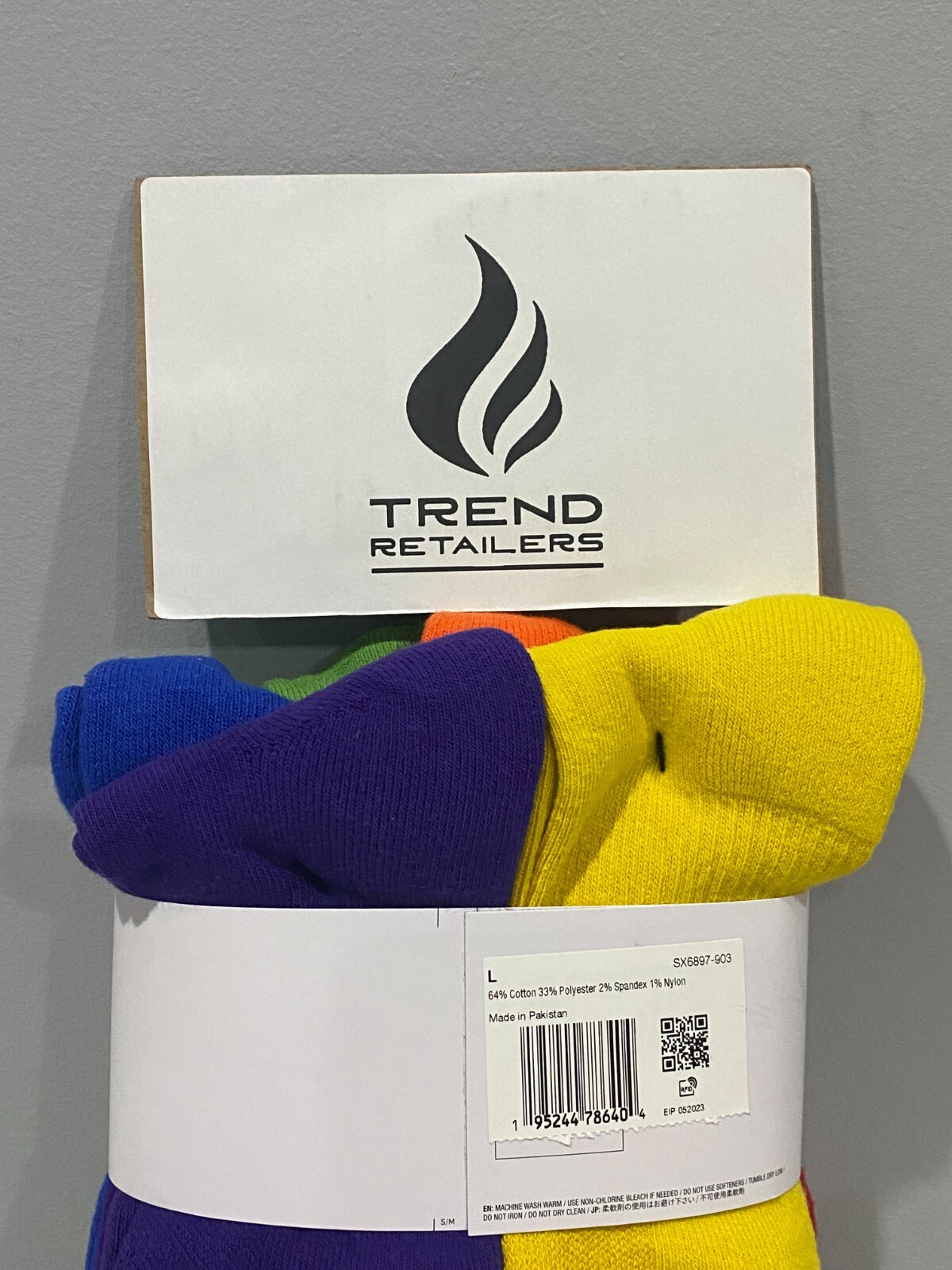 Nike Everyday Plus Cushioned Crew Socks 6 Pairs Rainbow Multicolor Size L 8-12