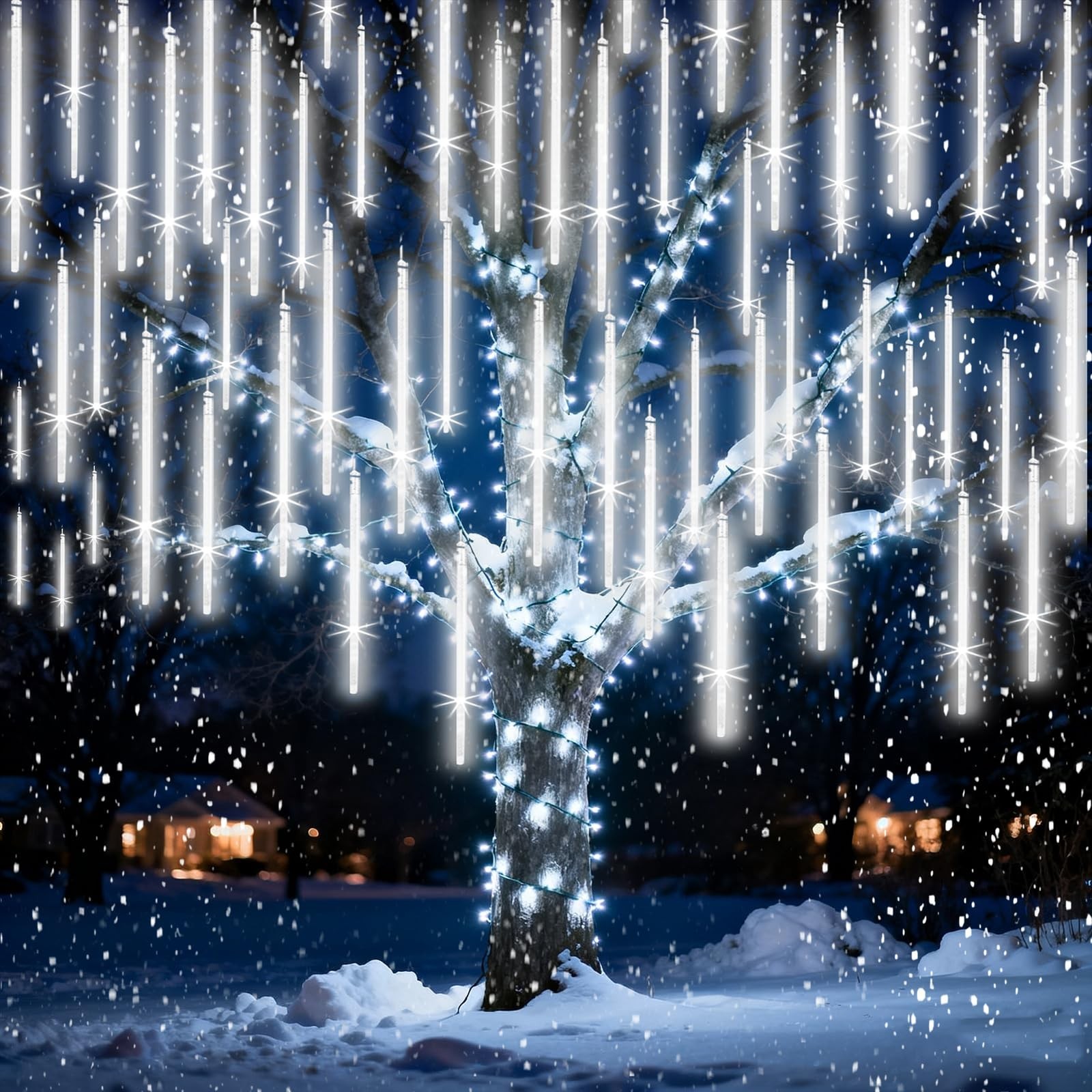 EAGWELL Christmas Lights Outdoor 16 Inch 20 Tubes Meteor Shower Rain Light, W...