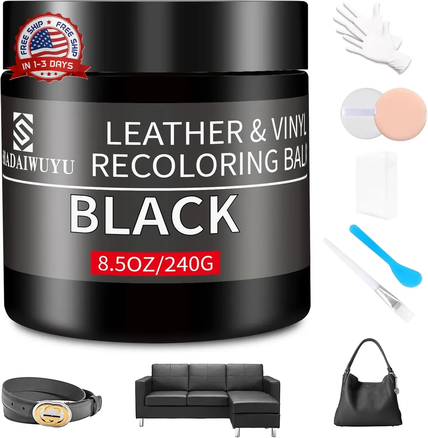 Leather Recoloring Balm,8.5oz Leather Color Restorer,Black Leather Repair kit fo