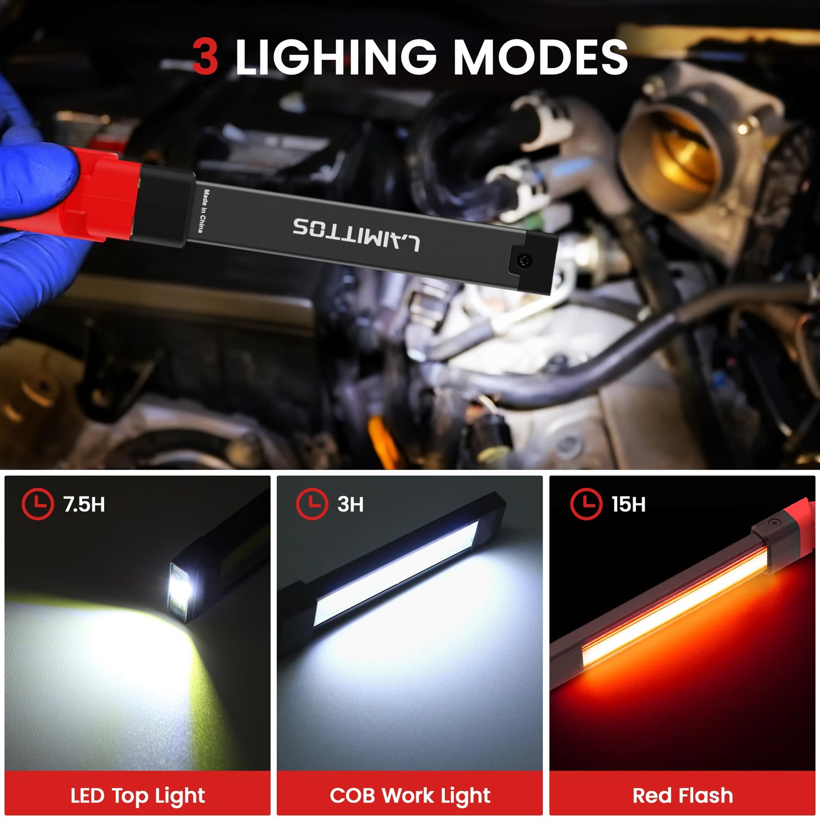 LAIMITTOS Rechargeable Work Light 2200mAh Magnetic LED Work Light Flashlight ...