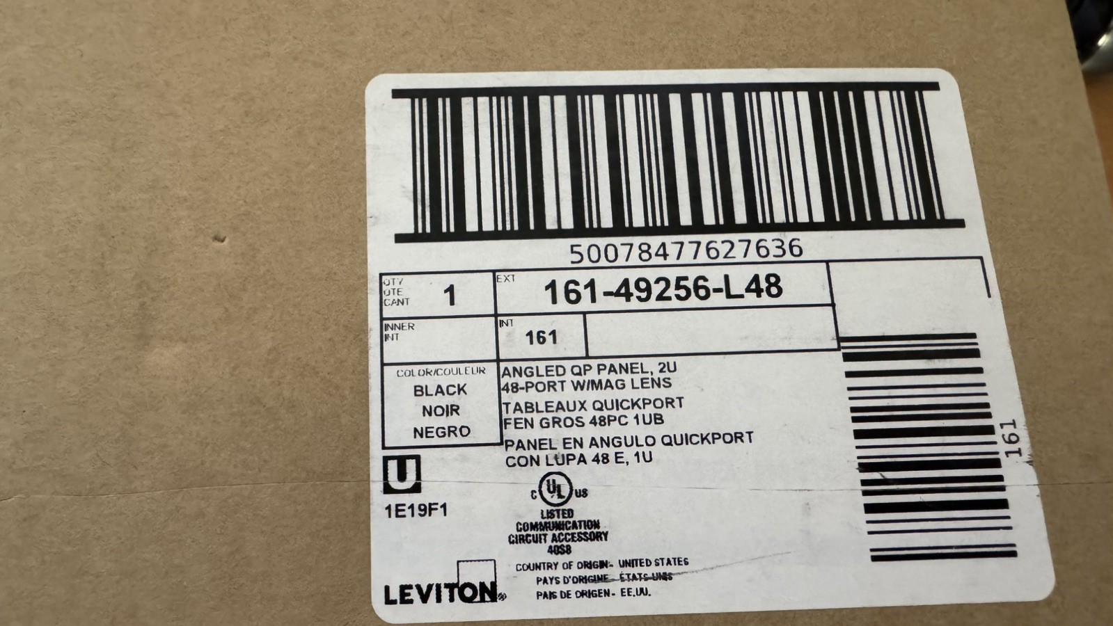 Leviton 49256-L48 2RU 48‑Port Angled Quickport Patch Panel Black w/Label Window