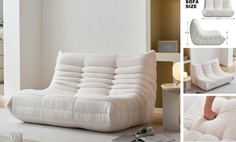 Bean Bag Chair for Adults, Oversized Fireside Chair Comfy Bean Loveseat Beige