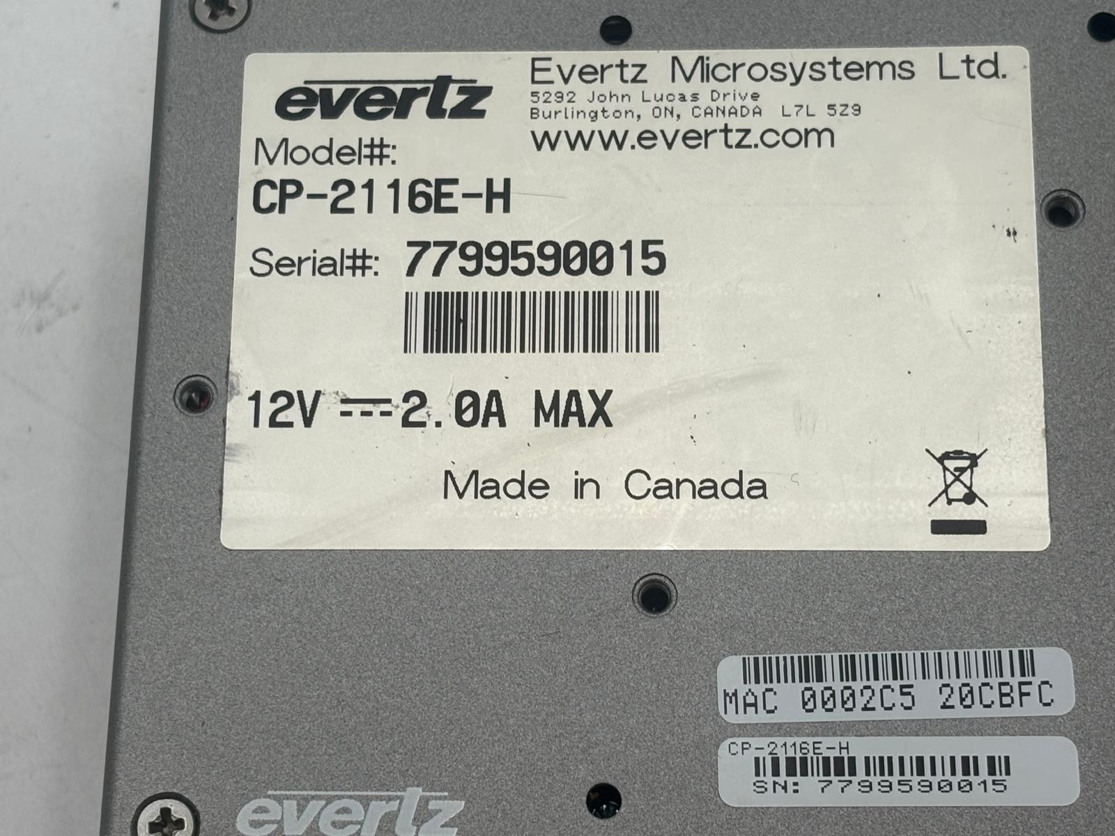 Evertz CP-2116E-H System Control Panel One Touchscreen 16 LCD Buttons