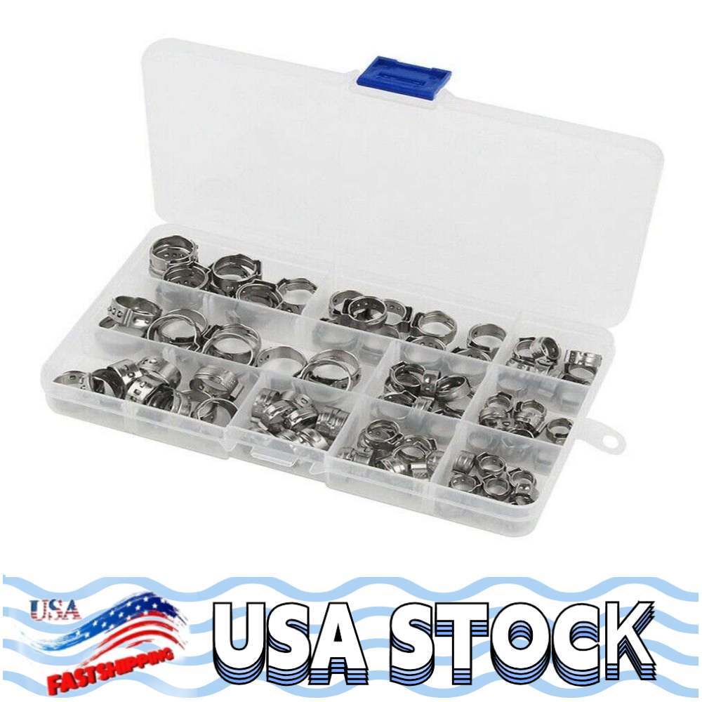 7-21mm Adjustable Hose Clamps 304 Stainless Steel Single Ear Clamp Rings 130PCS