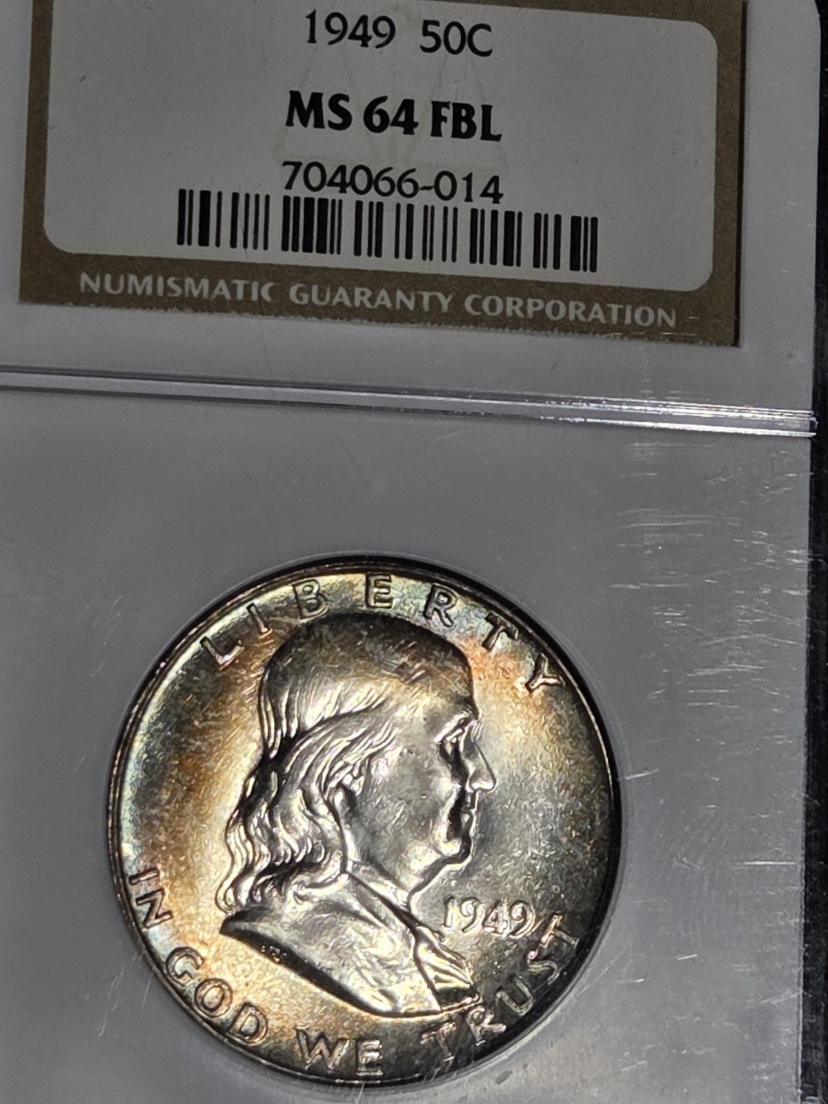 1949 50c Franklin Half NGC MS64 FBL Toned
