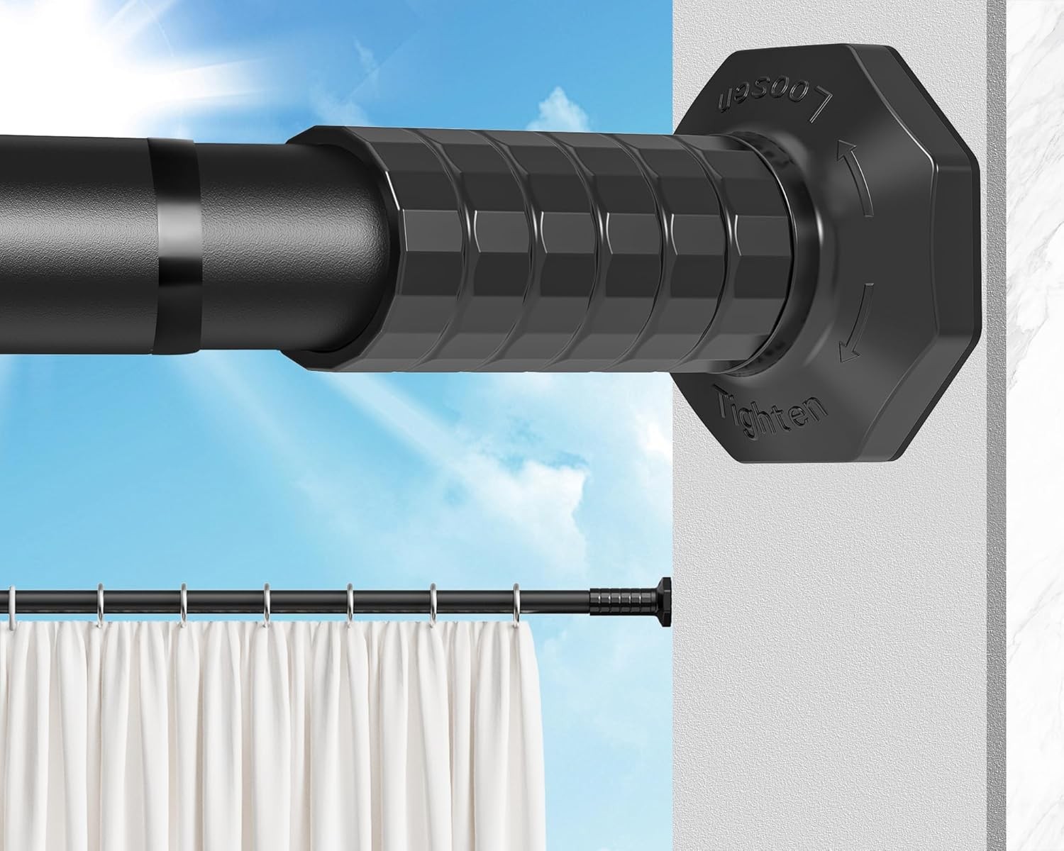 Tension Curtain Rod 51-148In (4.25-12Ft), Long Curtain Rods No Drilling for W...