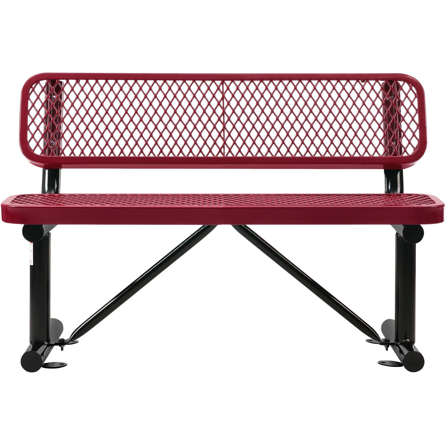 48"L Outdoor Steel Bench with Backrest Expanded Metal Red