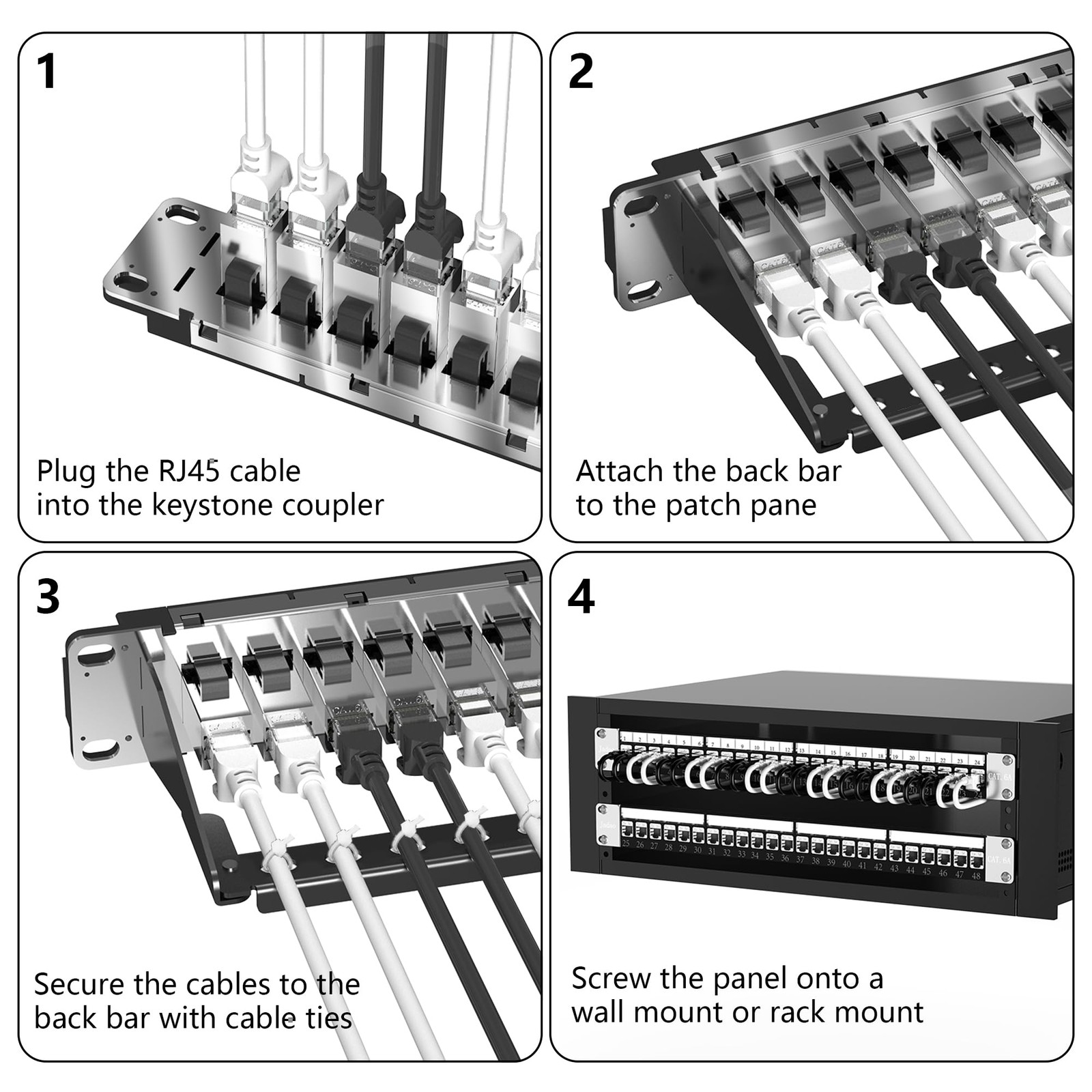 Jadaol [UL Listed] 24 Port Patch Panel Rackmount or Wall Mount 19-Inch 1U