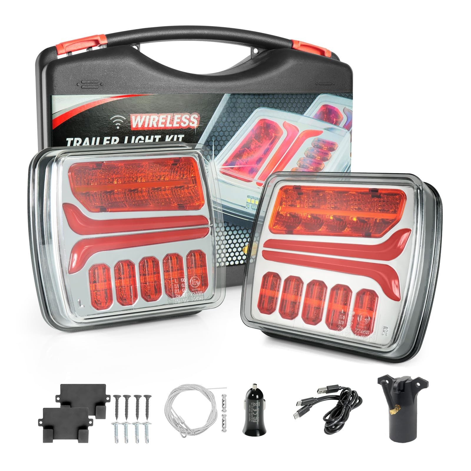 Magnetic Wireless LED Trailer Lights Kit - IP67 Waterproof, Rechargeable Brake &