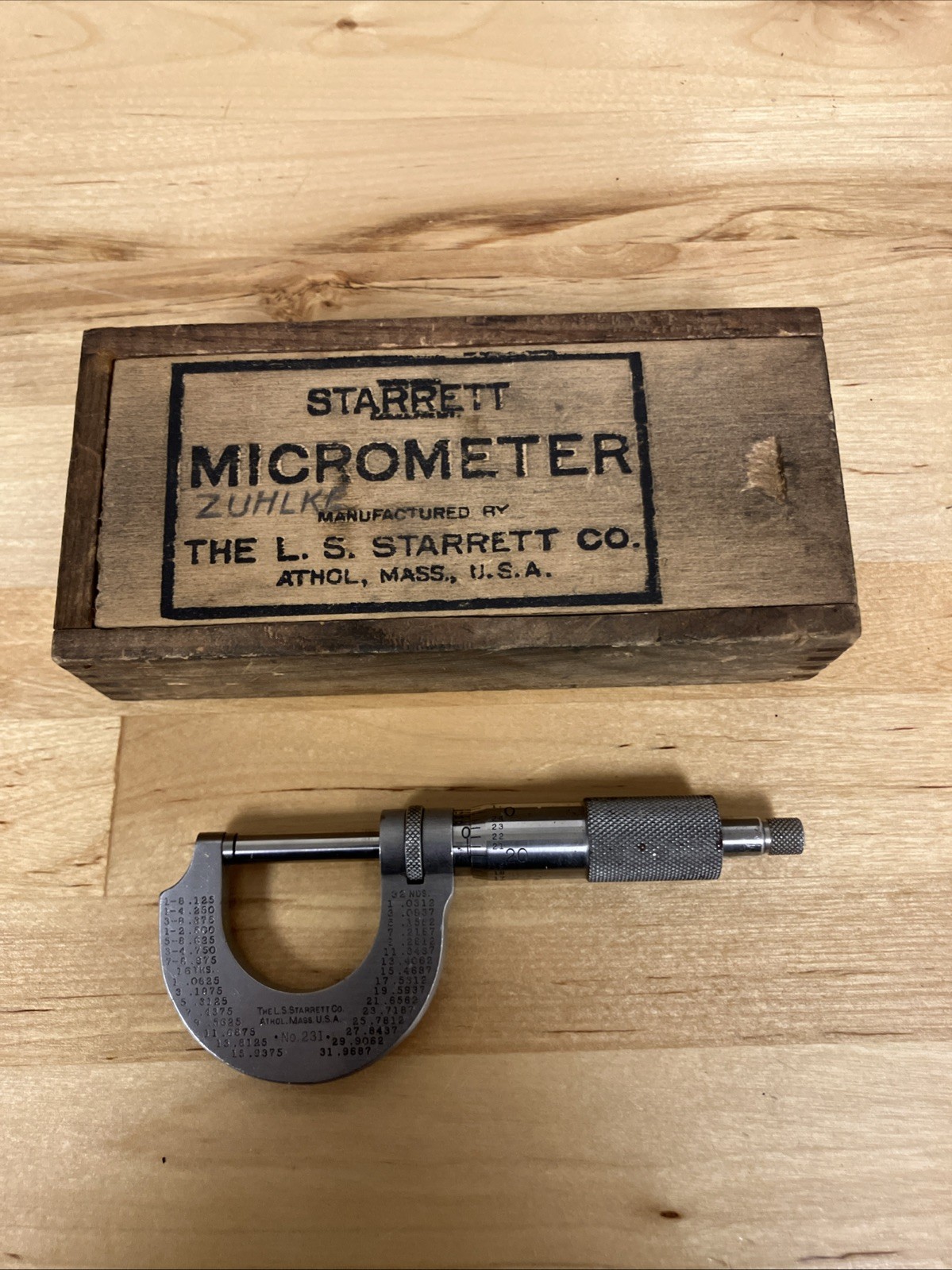 Vintage Starrett Micrometer 0-1 Inch With Wood Case USA Machinist No.436