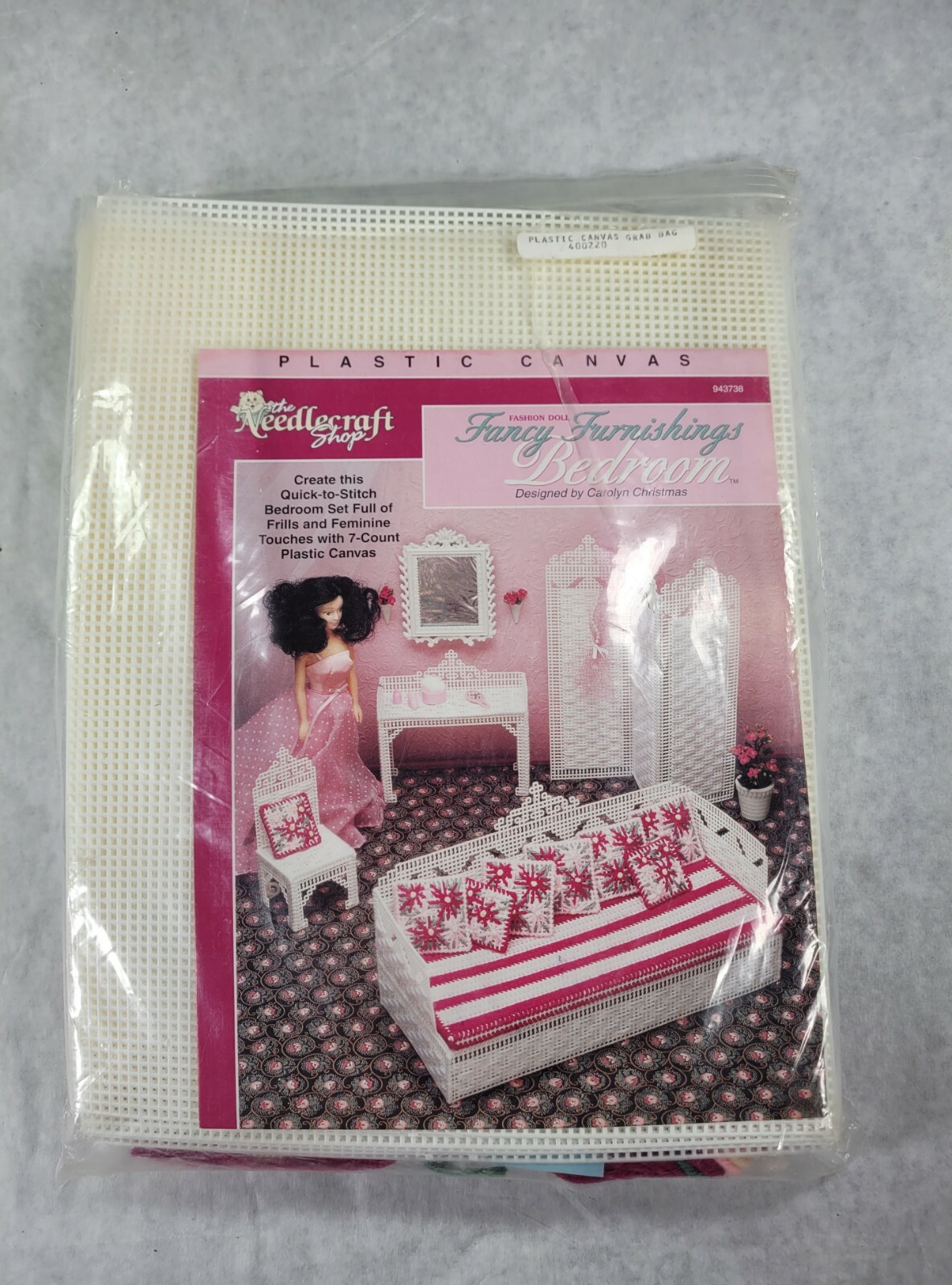 Vintage 1994 Plastic Canvas Doll Fancy Furnishing Bedroom Needlecraft 400220