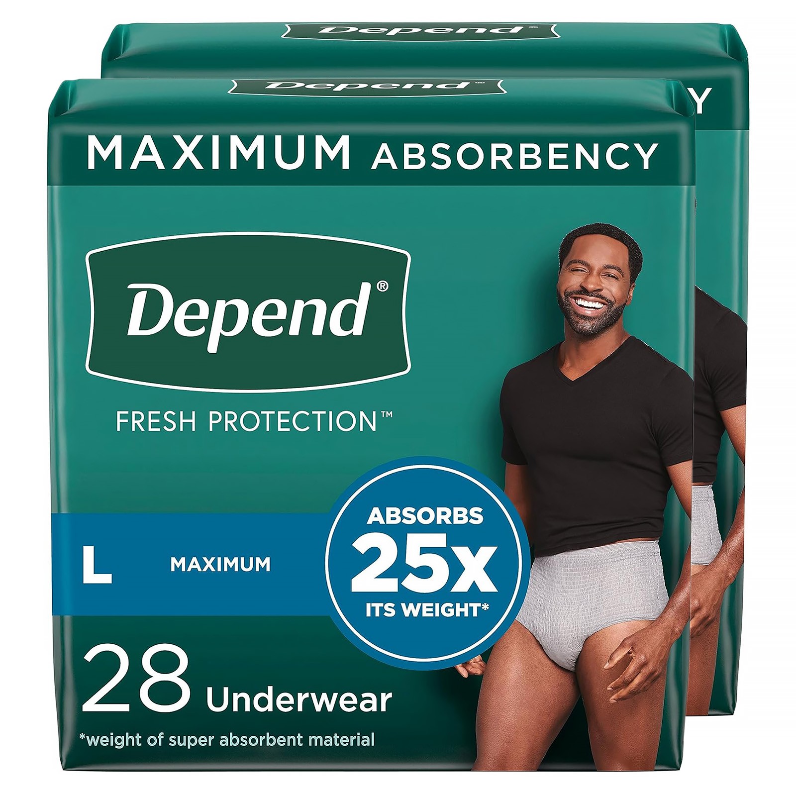 Depend Fresh Protection Incontinence Underwear for Men, Maximum, Large, 56 Count