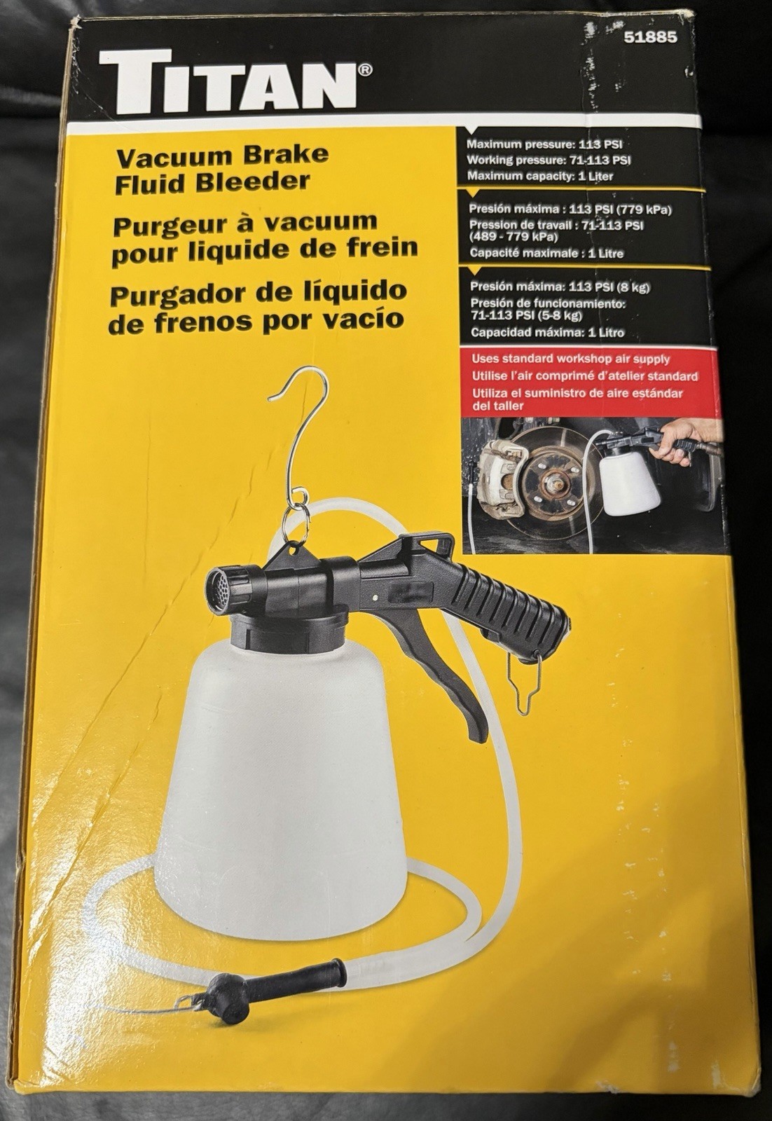 Titan 1 Liter Vacuum Brake Fluid Bleeder Tool #51885 New Open Box