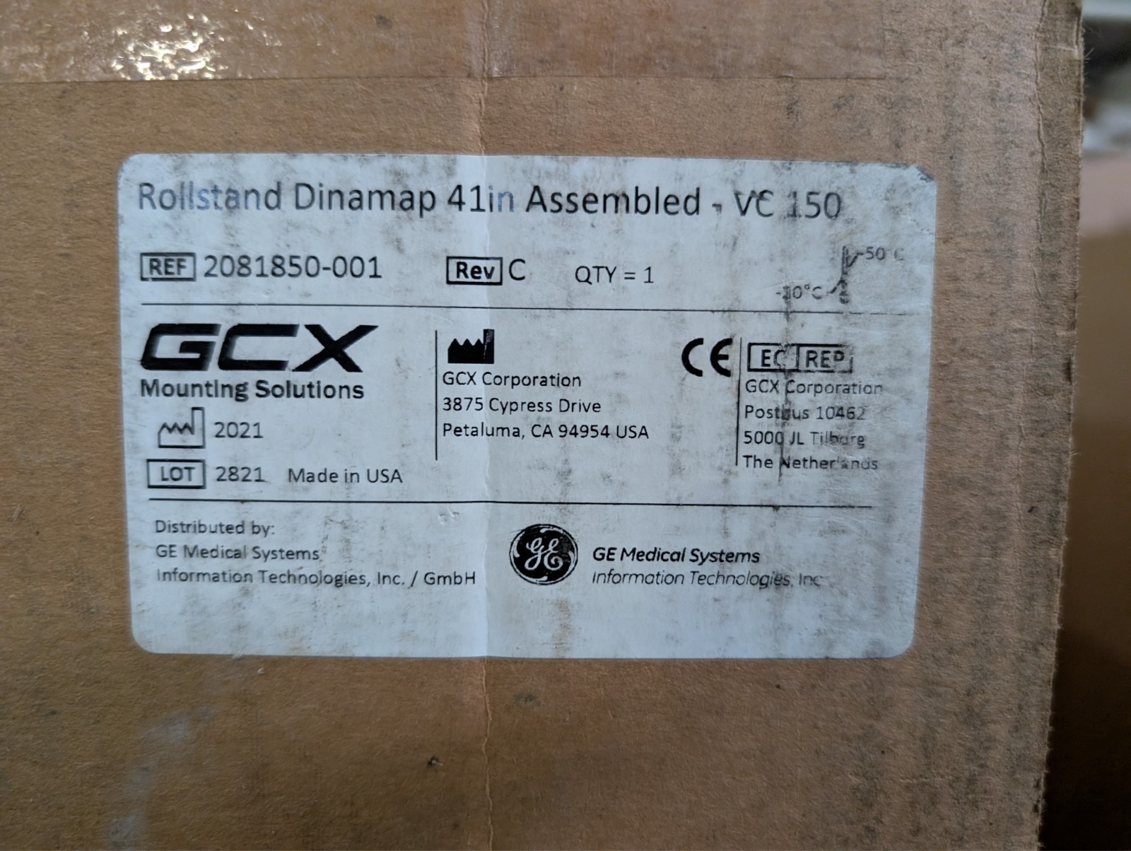 GCX 2081850-001 Dinamap VC150 41in rollstand mobile cart, GE monitor mount NIB
