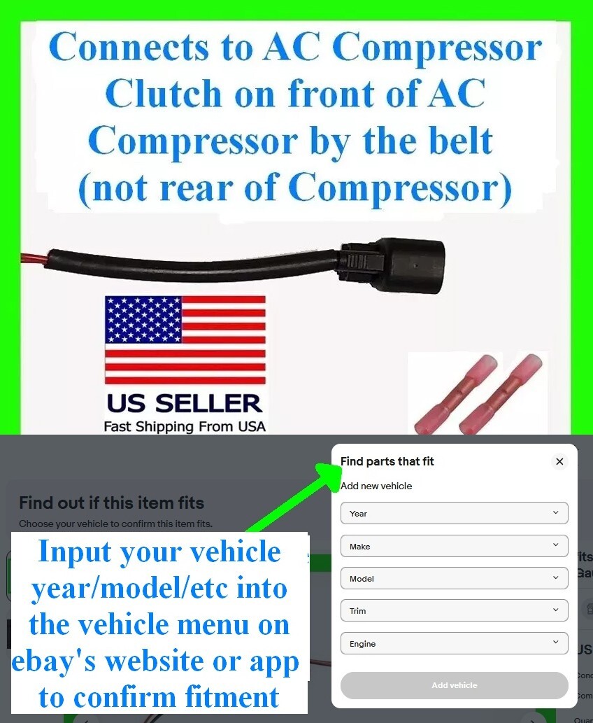 fits Ford AC Compressor Clutch Connector Plug Pigtail Harness Air Conditioning