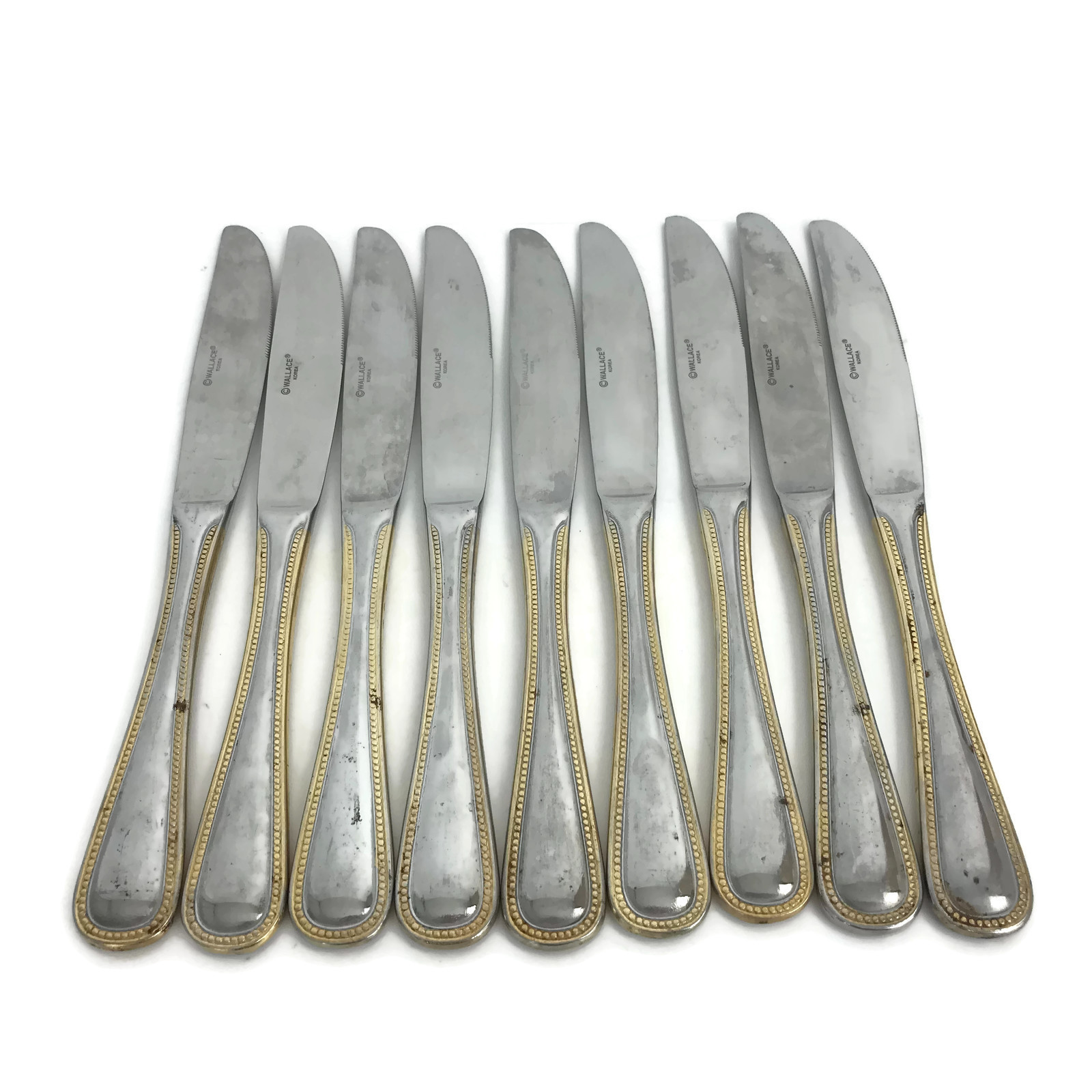 Wallace Gold Royal Bead Stainless Flatware Korea Set of 8 Solid Modern Knives