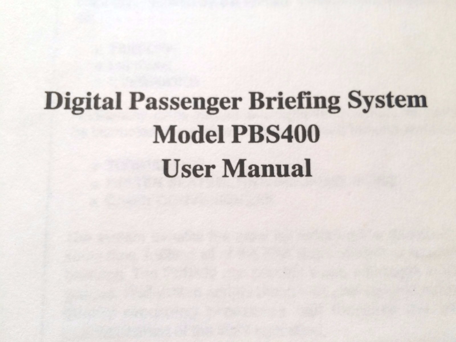 Head's Up Technologies PBS400 Digital Passenger Briefing User Manual