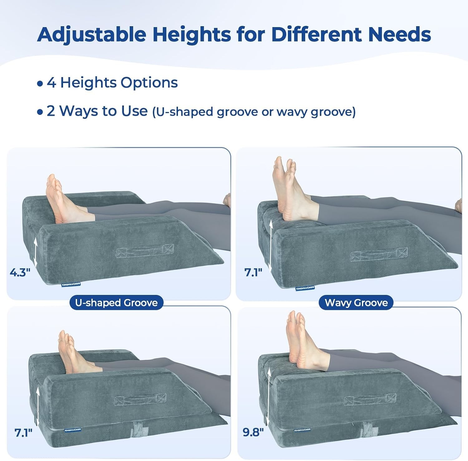 Adjustable Leg Elevation Pillow Grey Memory Foam Swelling Relief 4 Heights